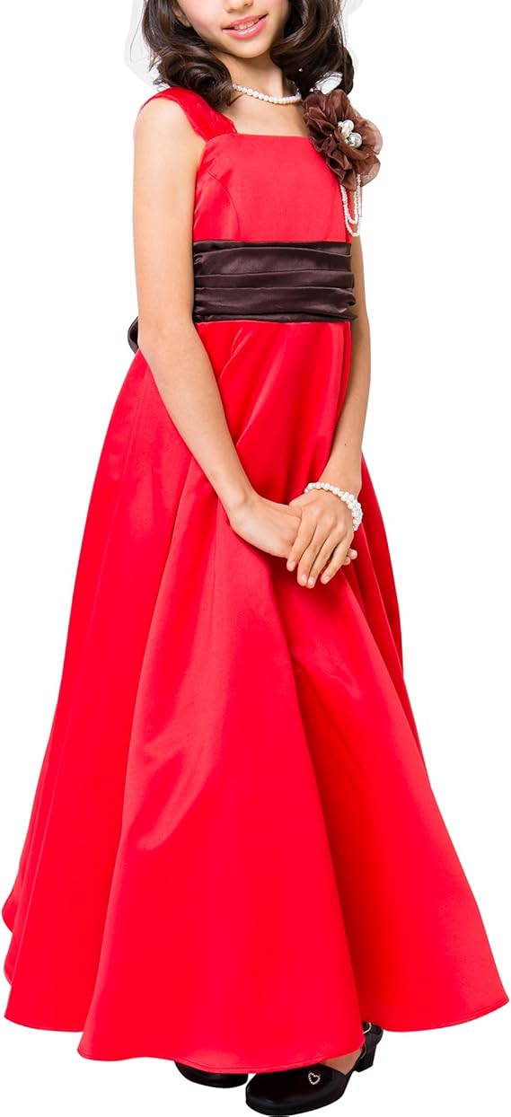 Amazon アリサナ Arisana ドレス 子供 ロングドレス ジュニア 発表会 結婚式 ピアノ こども 子供ドレス ピアノ発表会 女の子 ログンドレス コサージュの2点セット フォーマル 通販