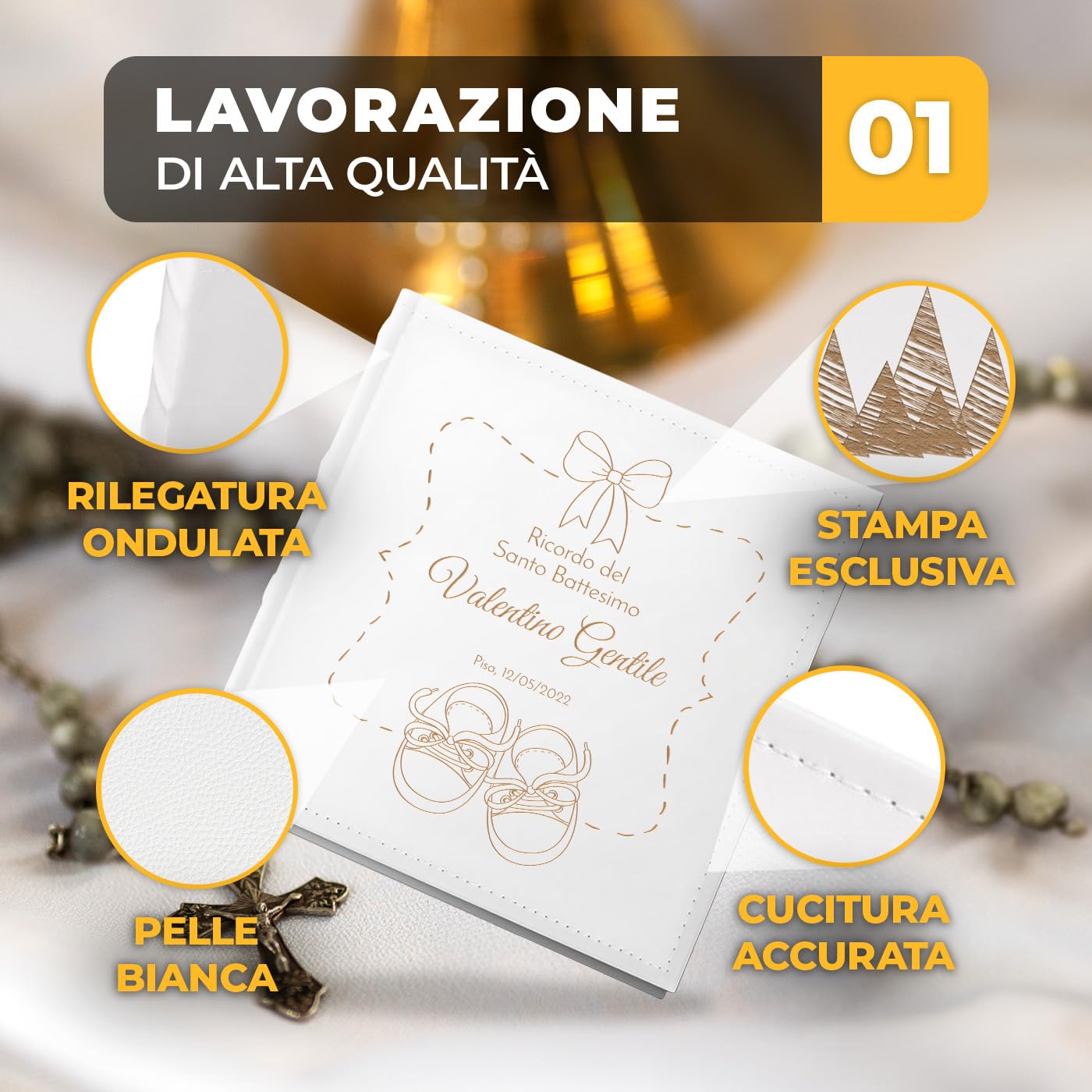 Maverton Album Fotografico - Copertina in Pelle Sintetica Personalizzata con Stampa - 100 Pagine con Tasche - 200 foto 10x15cm - regali neonato, regali bambini