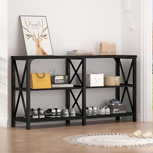 Miniatura 65 de LVB Mesa de sofá rústica, mesa consola de granja para sala de estar, mesa de entrada de pasillo con almacenamiento, mesa de entrada para vestíbulo,