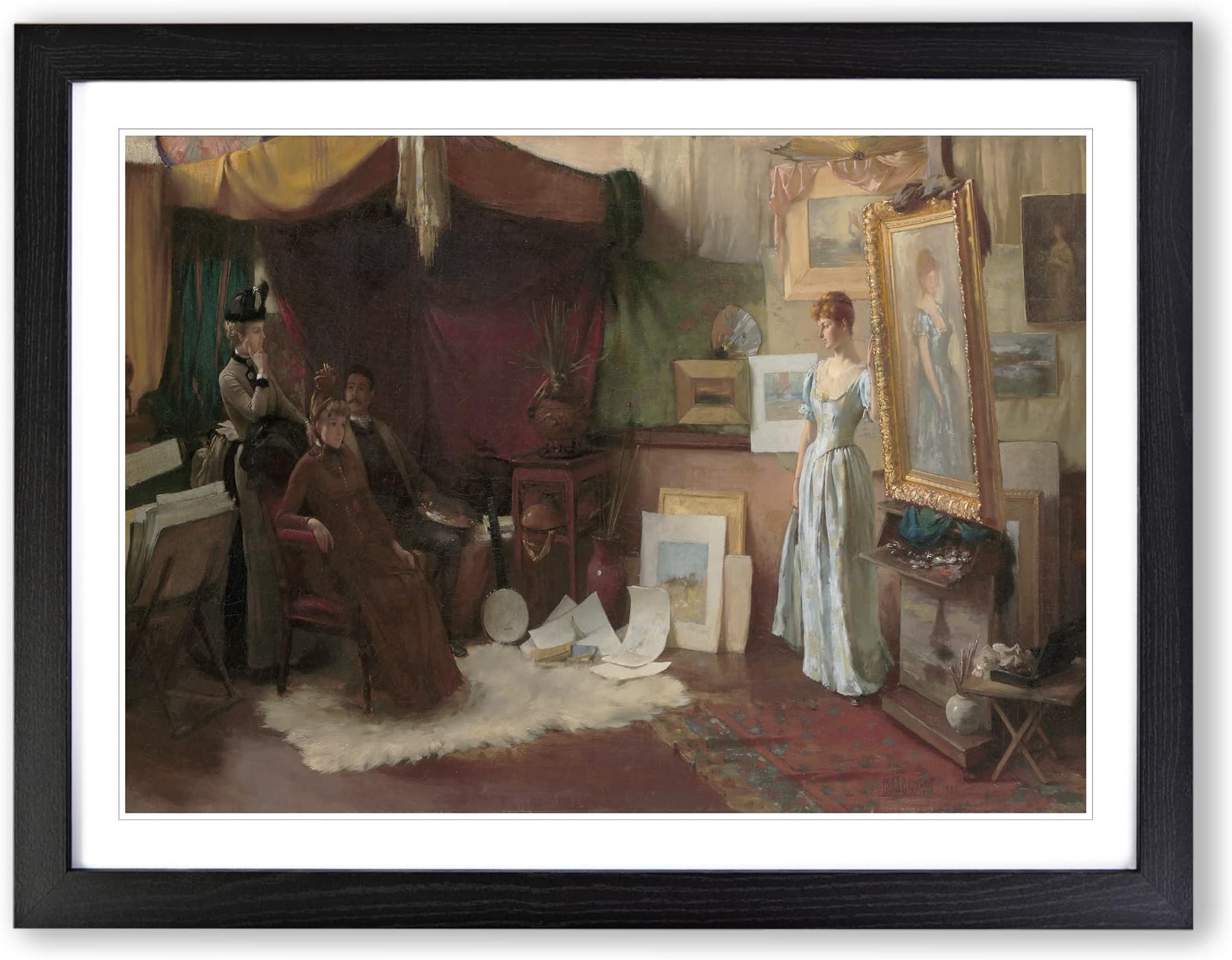 Fair Critics By Charles Curran Classic Painting Framed Wall Art Print, Ready to Hang Picture for Living Room Bedroom Home Office Décor, Black A4 (34 x 25 cm)