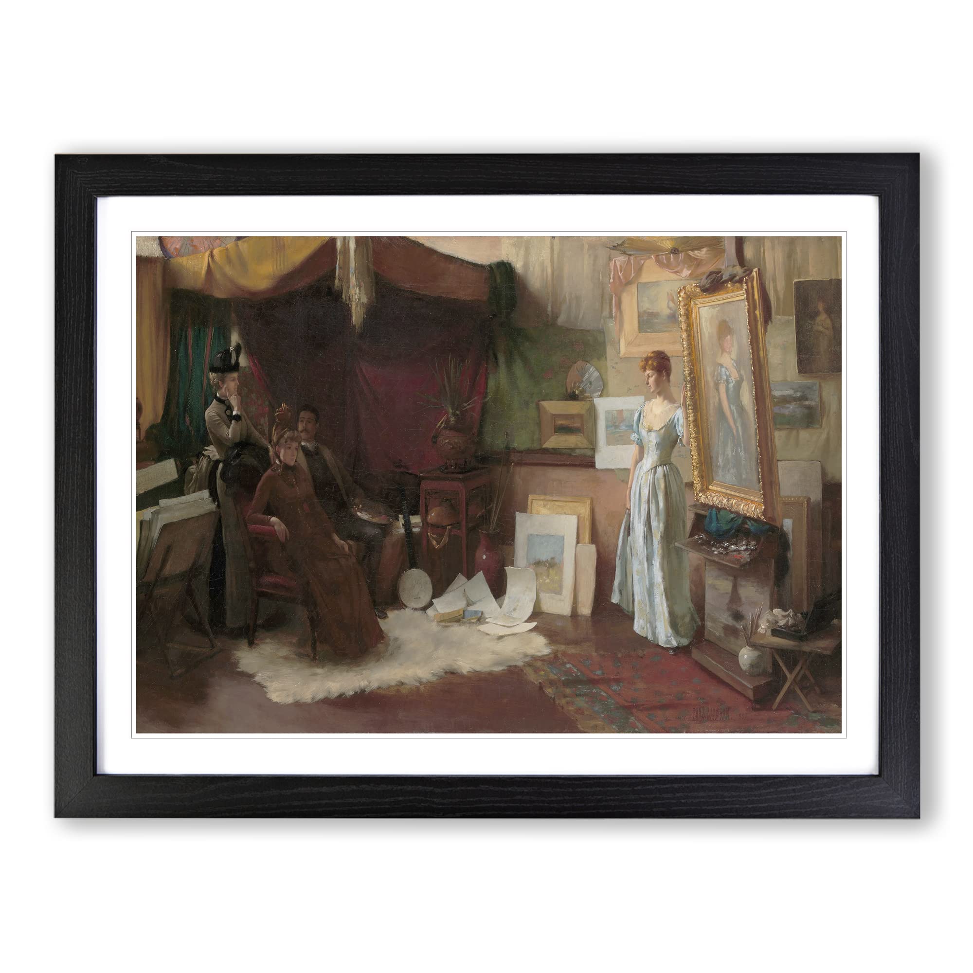 Fair Critics By Charles Curran Classic Painting Framed Wall Art Print, Ready to Hang Picture for Living Room Bedroom Home Office Décor, Black A4 (34 x 25 cm)