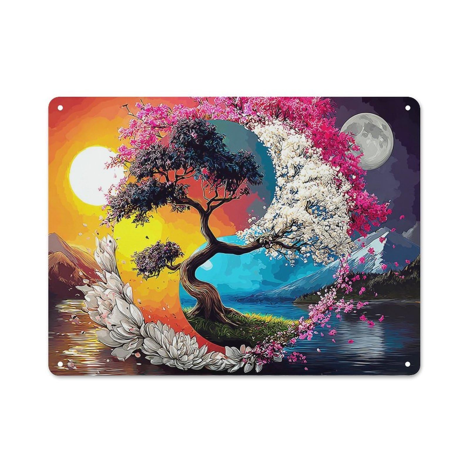 Junmoney Yin-Yang Tree Of Life -1 Workshop Style Metal Wall Decor 30X40cm, Garage Metal Sign For Workshop, Basement, Shed Or Games Room