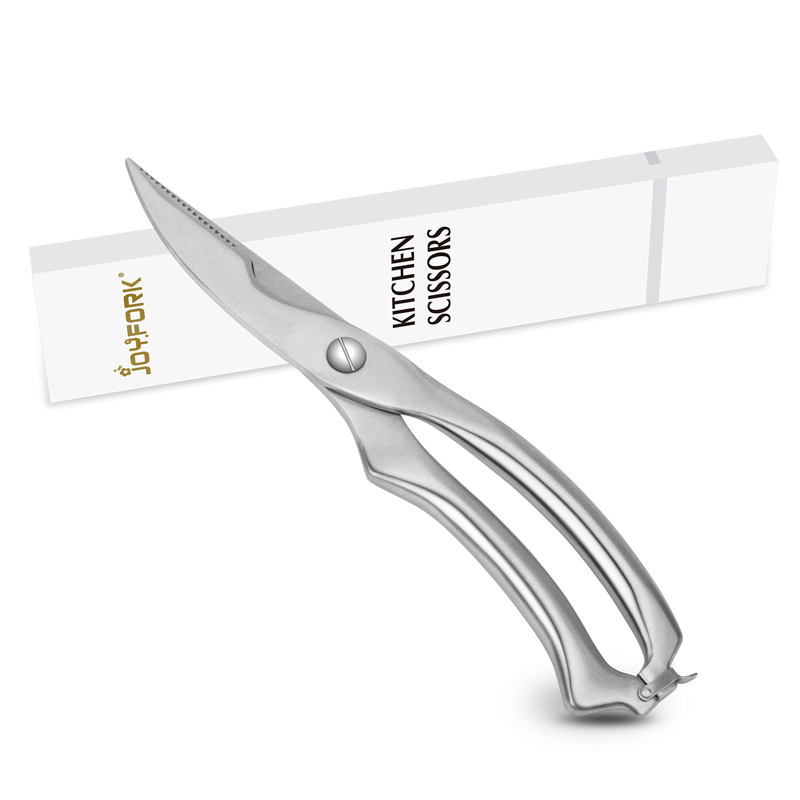 Kitchen Scissors JoyFork Multi Purpose Stainless Steel Kitchen Shears, Heavy Duty Poultry Scissors with Finest Sharp Blade and Safety Clip, Chicken Bone for (Silver)