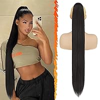 Vista 29 de BARSDAR Extensión de Cola de Caballo Corta y Recta - Extensiones de Cabello de Cola de Caballo Negra con Cordón de 16 Pulgadas para Mujeres