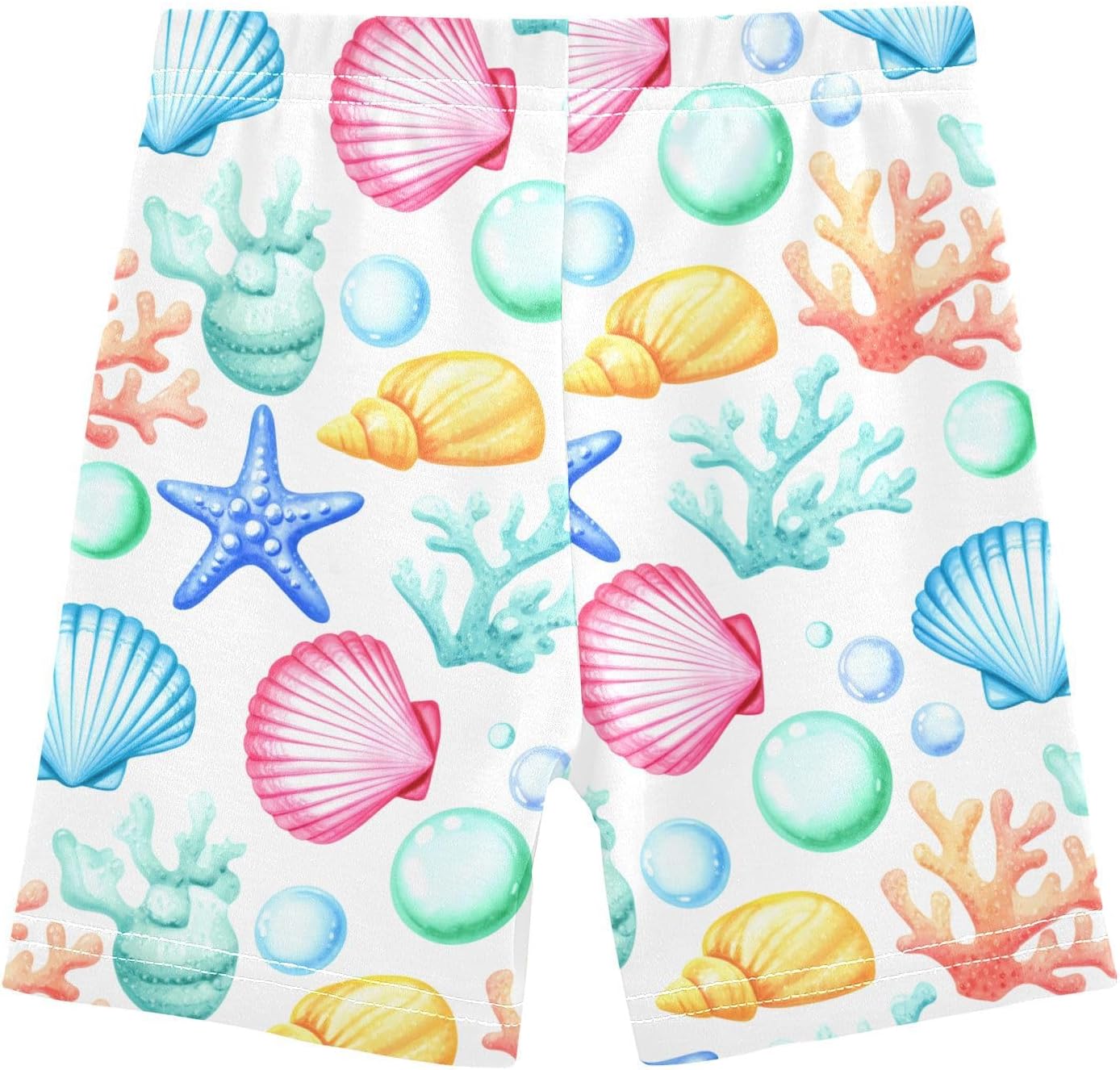Seashell Starfish White Girls Bike Shorts Toddler Soft Cotton Under Dress Dance Shorts