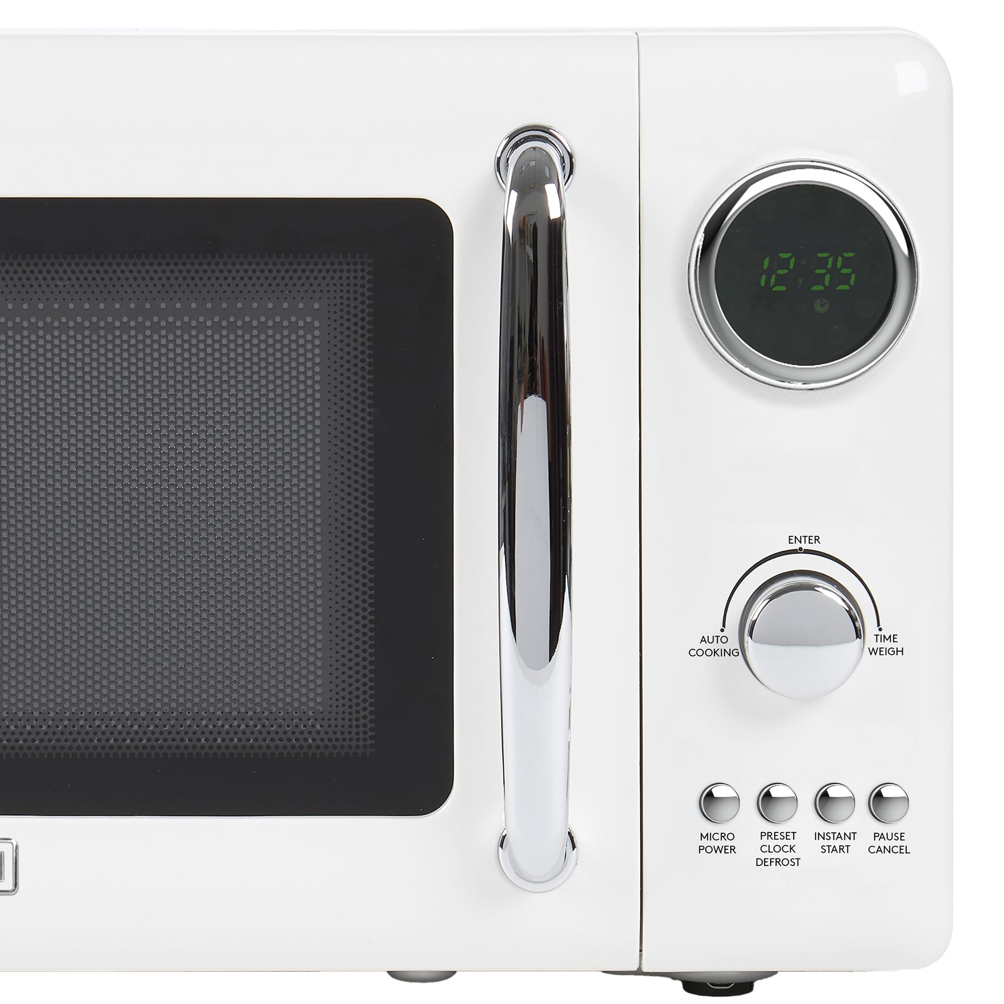 Haden 700 Watt 0.7 Cubic Foot Microwave Oven with Digital Controls, Defrost, and Instant Start Countertop Small Appliance, Ivory/Chrome