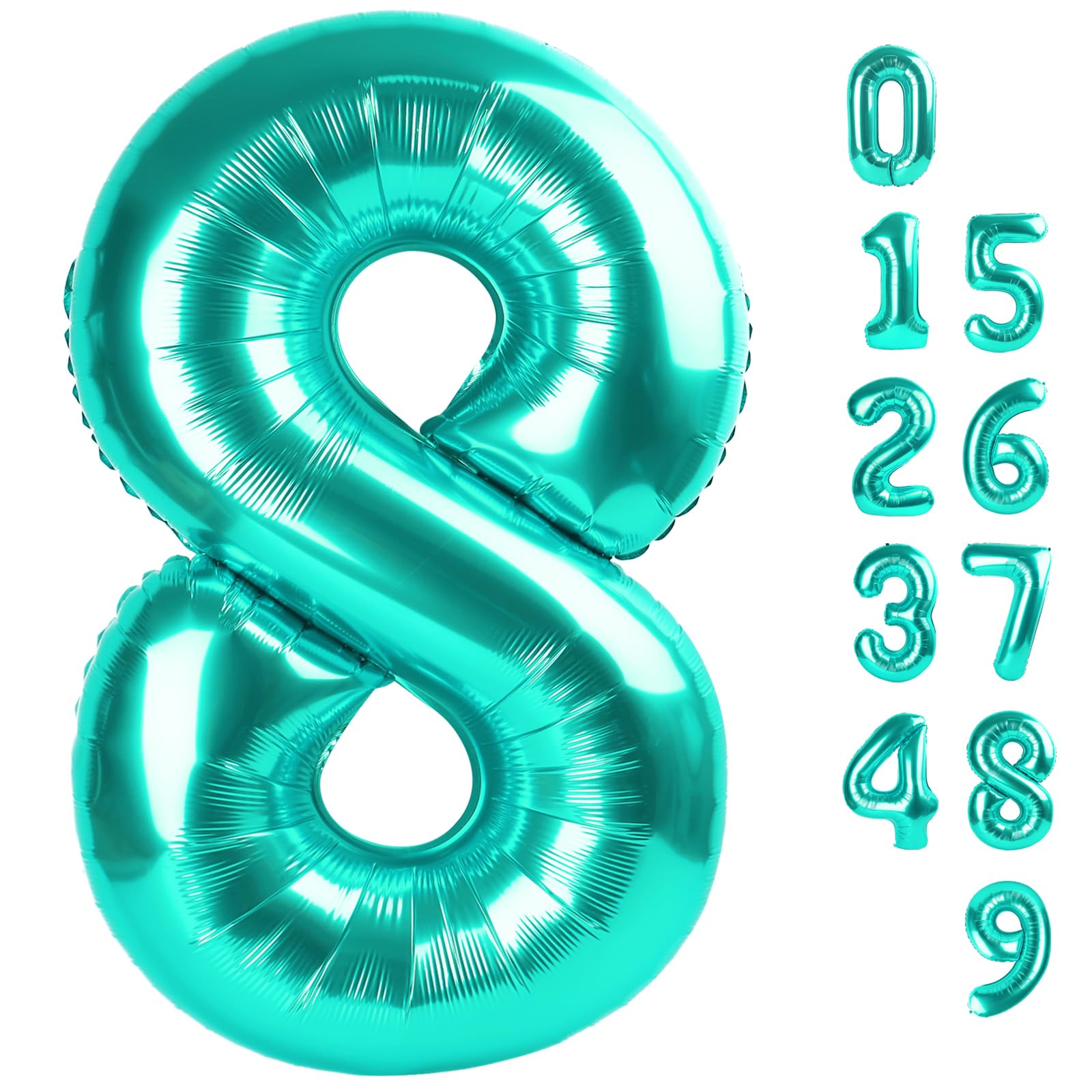 40 Inch Number 8 Balloon, Blue-green 8 18 28 80 Birthday Balloons for Men Boys, 8th Birthday Decorations Party Supplies, Wedding, Graduations