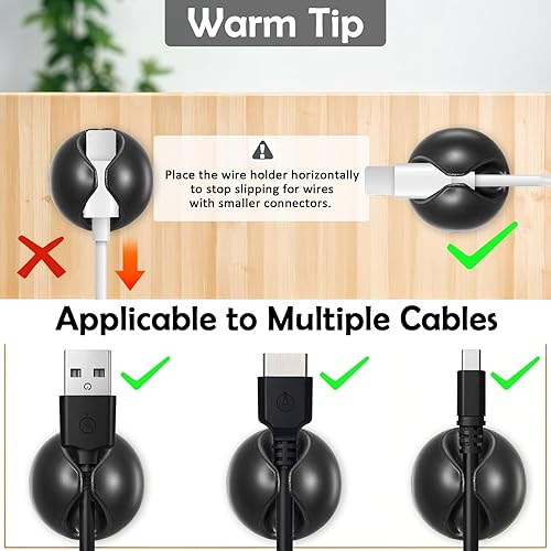 Miniatura 6 de Bewudy 12 clips para cables, soporte para cable para mesita de noche, organizador de cables adhesivos, soportes para cables de datos para mesita de