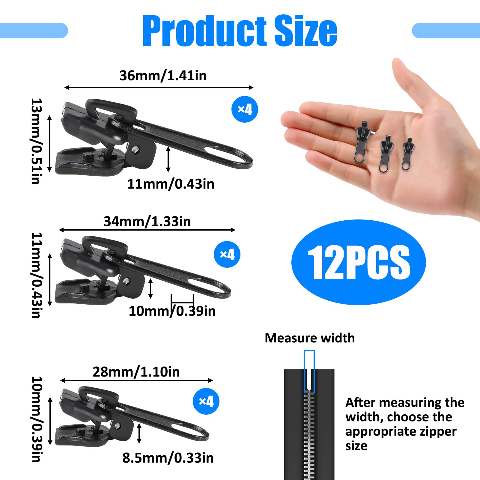 Kit 12 Pezzi Cursori Per Cerniera In Metallo - Ripara Cerniere Lampo Di Vestiti, Borse E Zaini - Colori Nero E Argento (Misura N.5 Per Cerniere In Nylon)