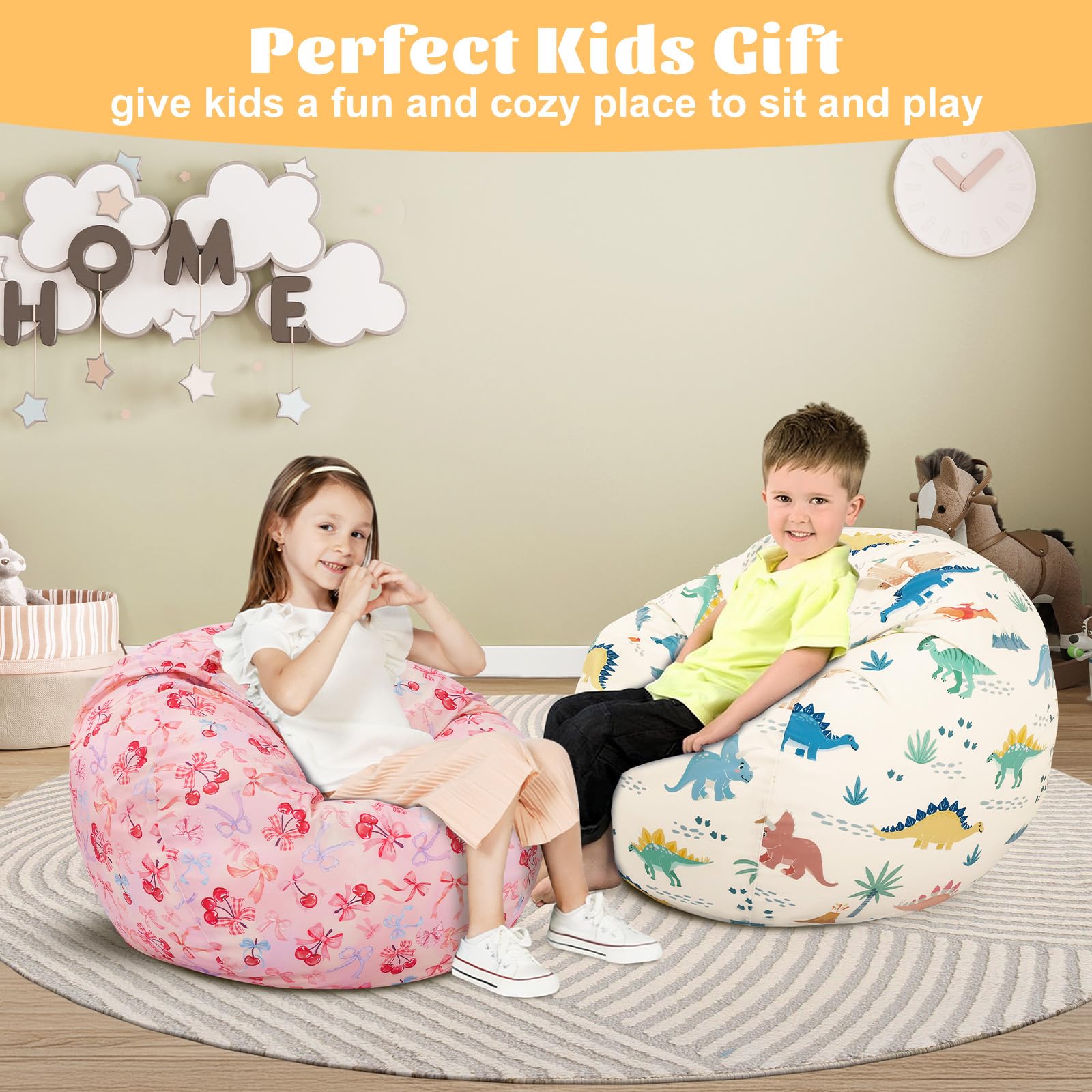 Decalsweet Sac Rangement Jouet Peluche Enfant,Rangement Pliable Enfants, Sac à Haricots avec Fermeture Éclair,Grande Capacité pour Vêtements et Ranger des Jouets,Coeur Rose (Housse Seulement