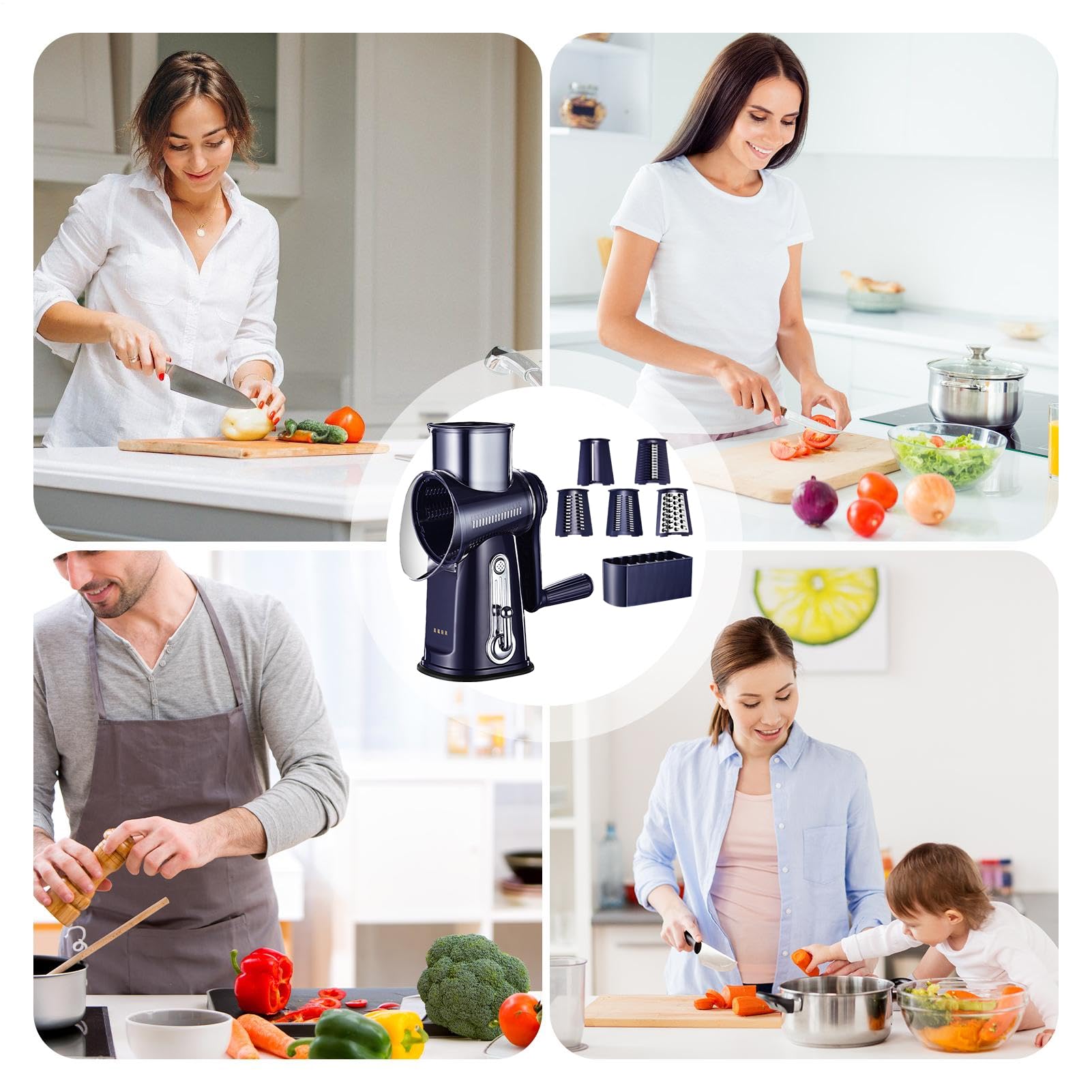 Manueller Käse- und Gemüseschneider – Reibe mit Kurbel | 5-in-1-Reibe | Multifunktionale Slicer für Obst, , Karotten, Kartoffeln, Haushaltsgerät