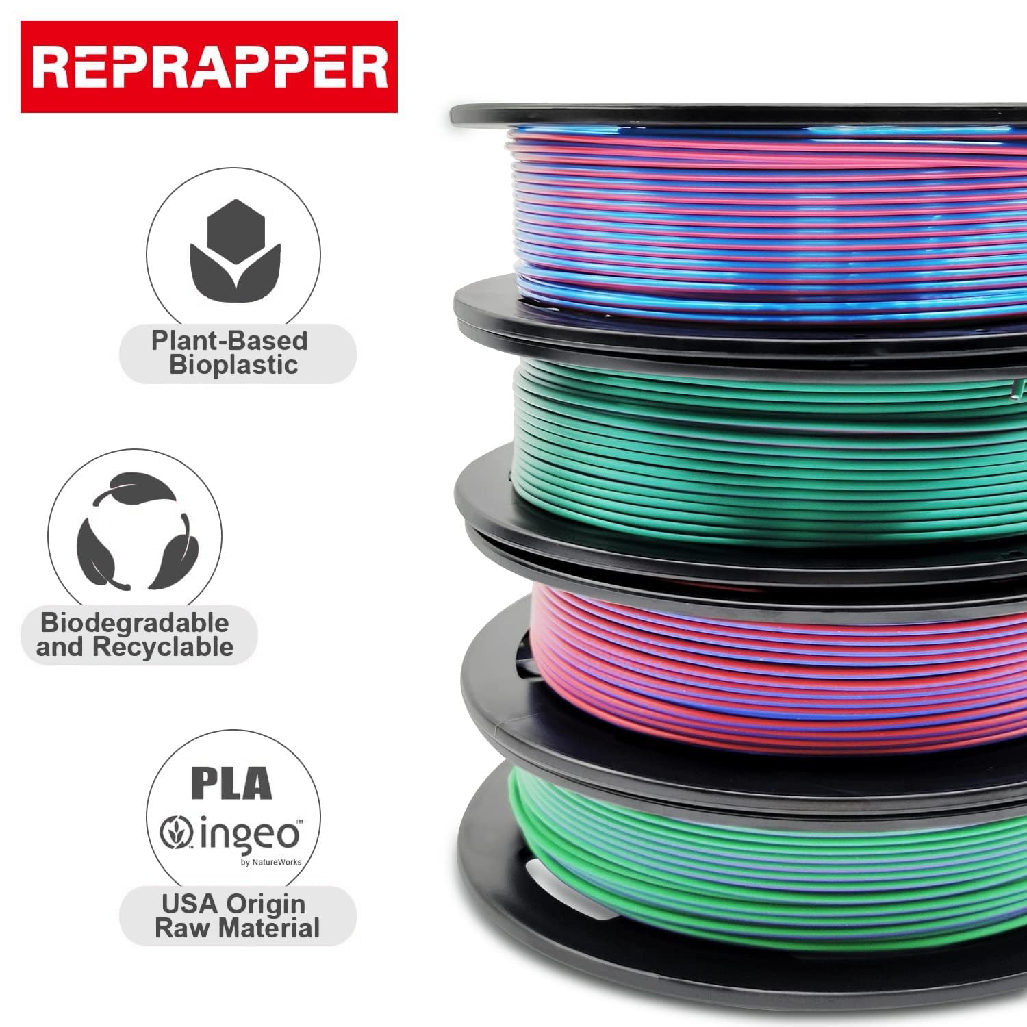 Dual Color PLA Filament - 4 Assorted Spools -9