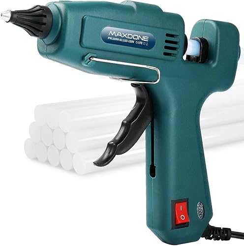 Kit de pistola de pegamento caliente ignífuga de 100 W, pistola de pegamento MAXDONE Craft tamaño completo (no mini), pistola de pegamento caliente