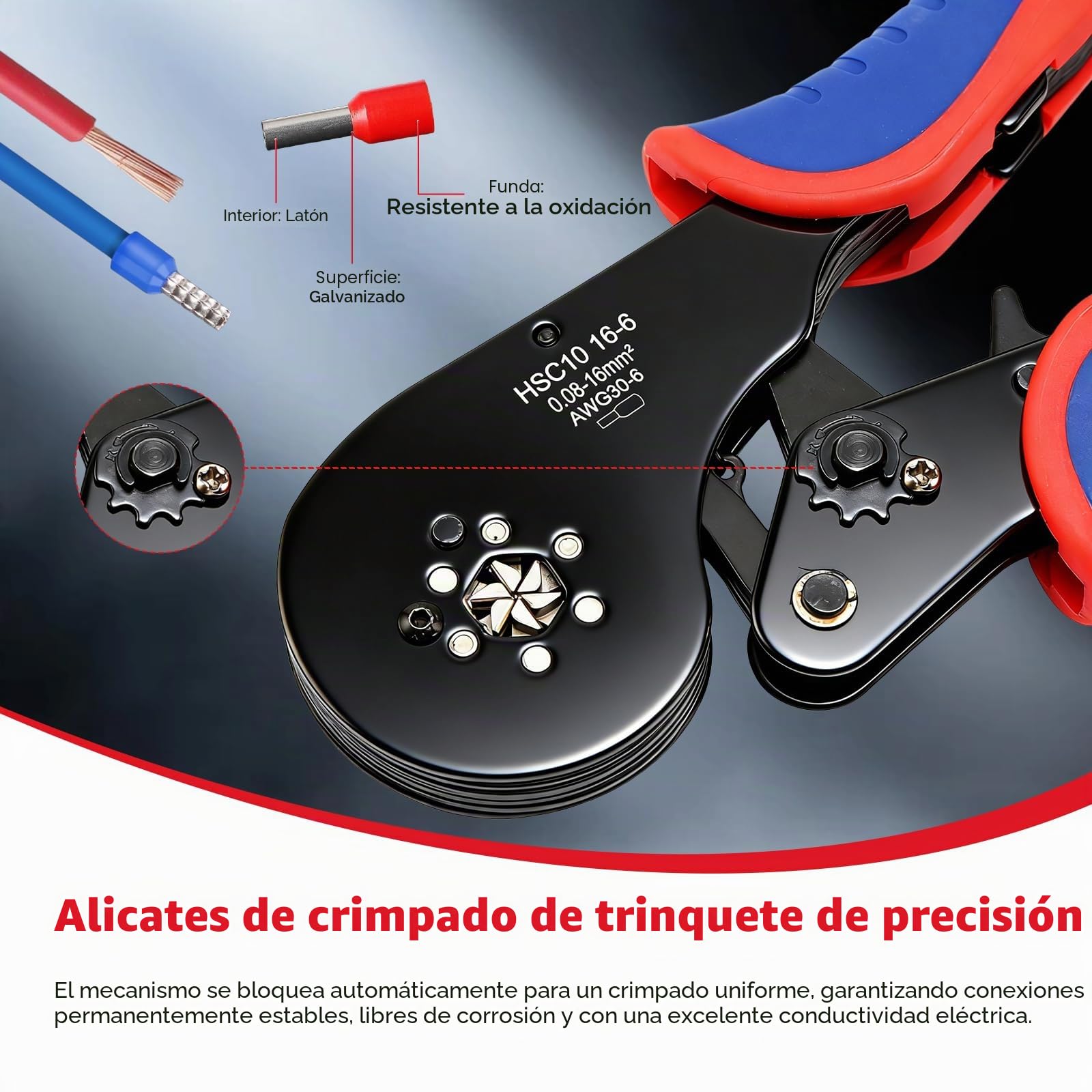 Crimpadores Hexagonales 0.08-16mm²,Crimpadora Terminales Electricos | Con 1200 Terminales De Cable,Set Alicates Terminales Electricos,Empuñadura Ergonómica Para Electricistas