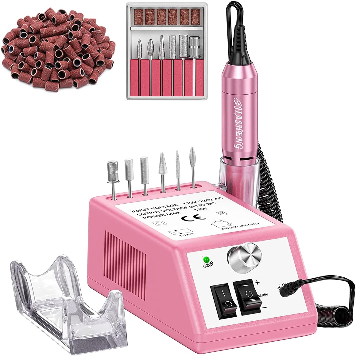 Jiasheng 20000 Electric Nail Drill Professional Nail File Drill Acrylic Nails Kit for Manicure Gel Nail Polish Remover with 1 Pack of Sanding Bands(Pink)