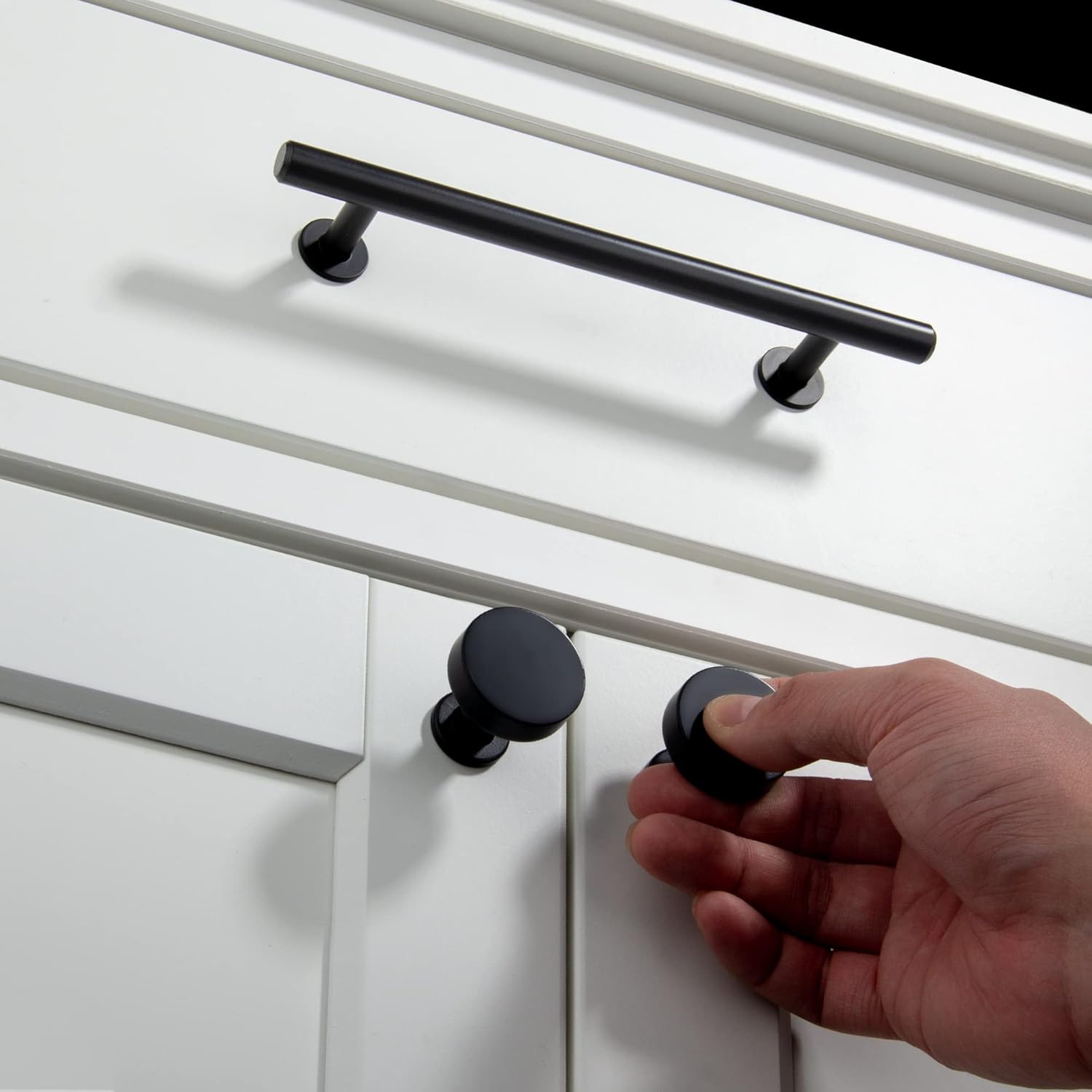 TUNNY 10 Pack T-Tall Cabinet Handles-6.2"/160mm Screw Spacing Matte Black Furniture Iron Handles for Kitchen Cabinets Bedroom Dresser Wardrobe Drawer Pulls