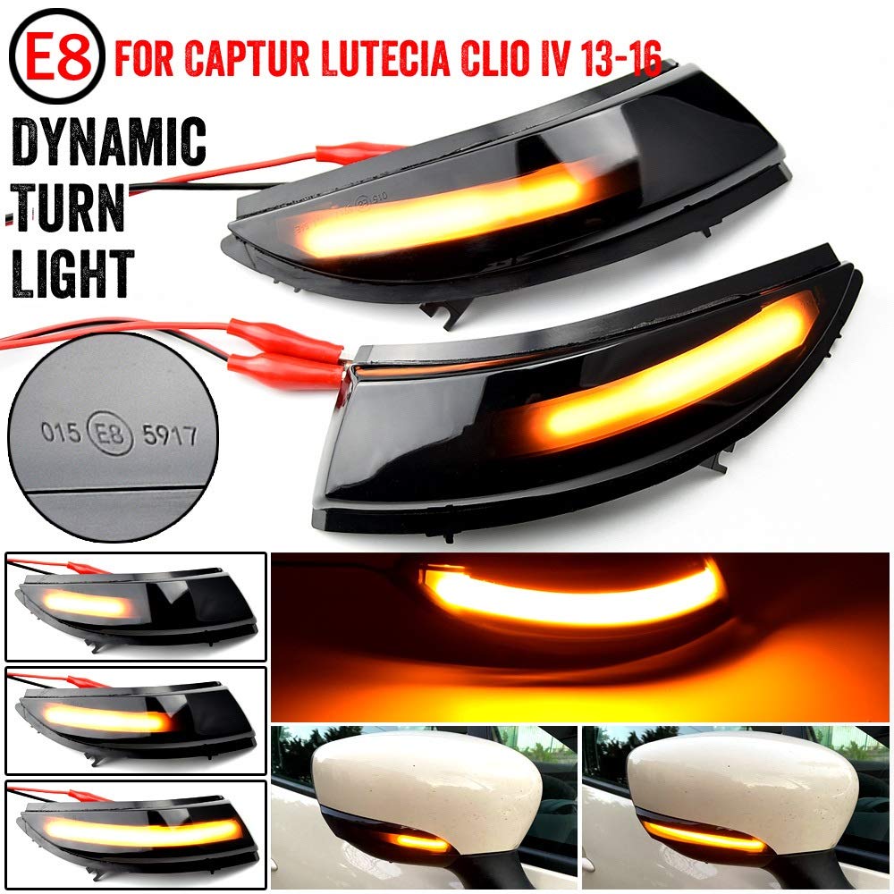 Dynamiczne kierunkowskazy, boczne lusterko migające nadaje się do Renault Clio IV MK4 Captur J87 Dynamic Turn Sygnał Turn Sygnał Lustra Skrzydła Bezpośrednio Wymień pochodzenie