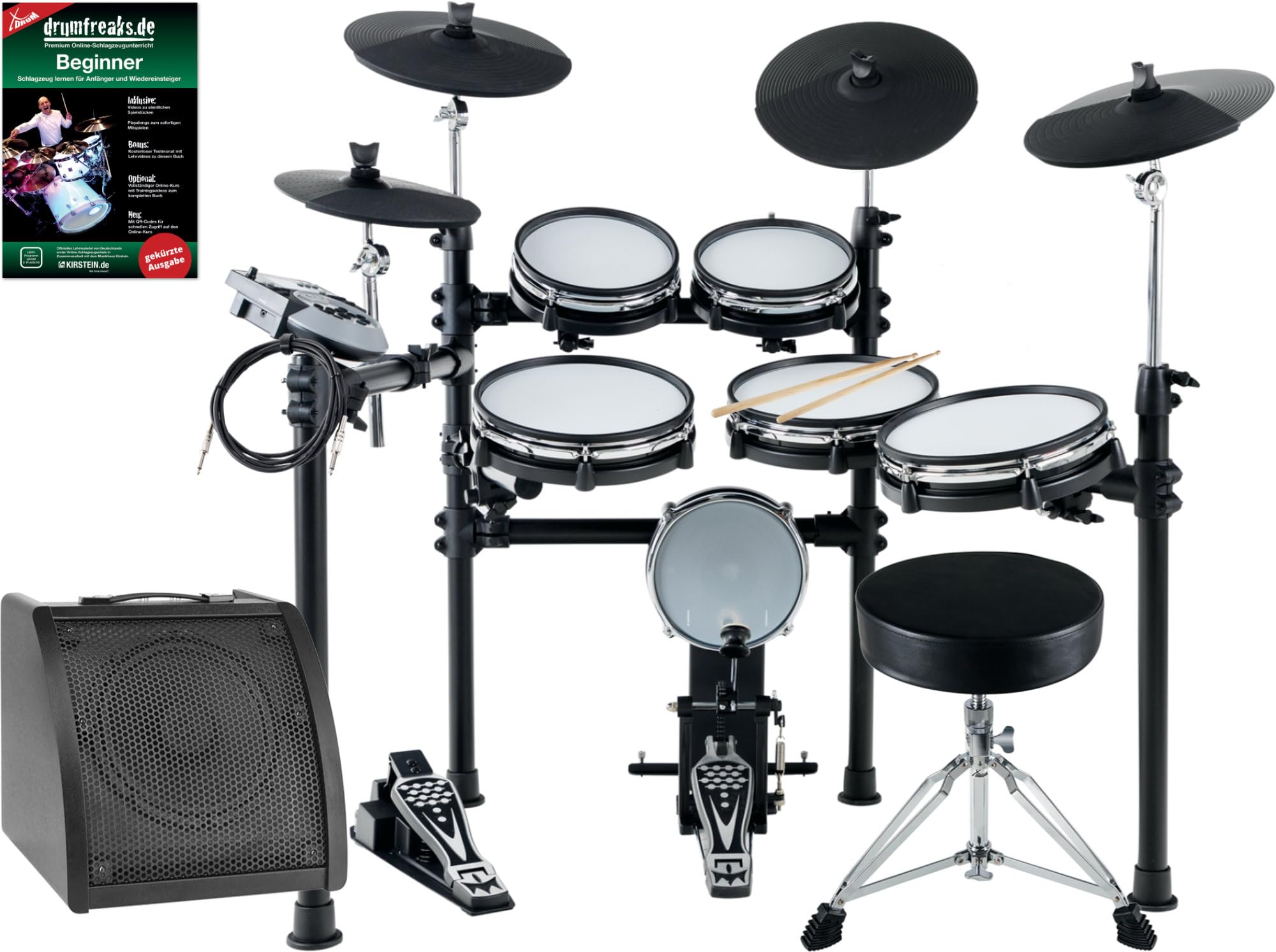 XDrum DD-530 E-Drum Set Mit Mesh Heads - Elektronisches Schlagzeug Mit 4 Becken, 5 Mesh Head Pads, 1 Kick Pad Und Rack - 45 Drumkits Mit 455 Sounds - Inkl. Hocker, Drum-Monitor, Kabel Und Schule