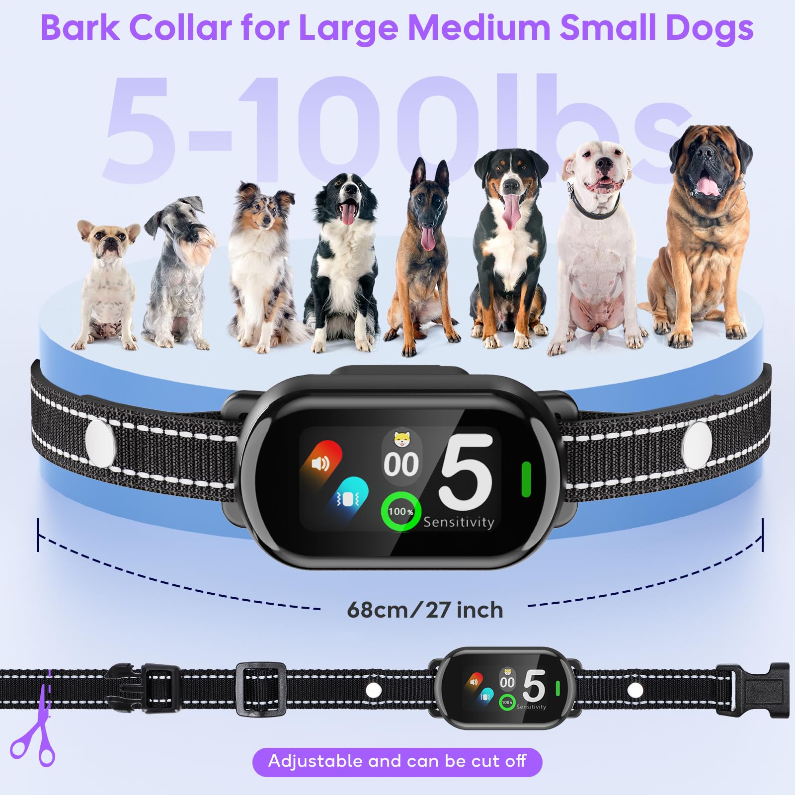 Yaskyly Collare Antiabbaio per Cani, Collare Addestramento Elettrico per Cane Taglia Grande Media Piccola, 3 Modalità Suono/Vibrazione/Vibrazione Forte, Ricaricabile, Impermeabile IP67
