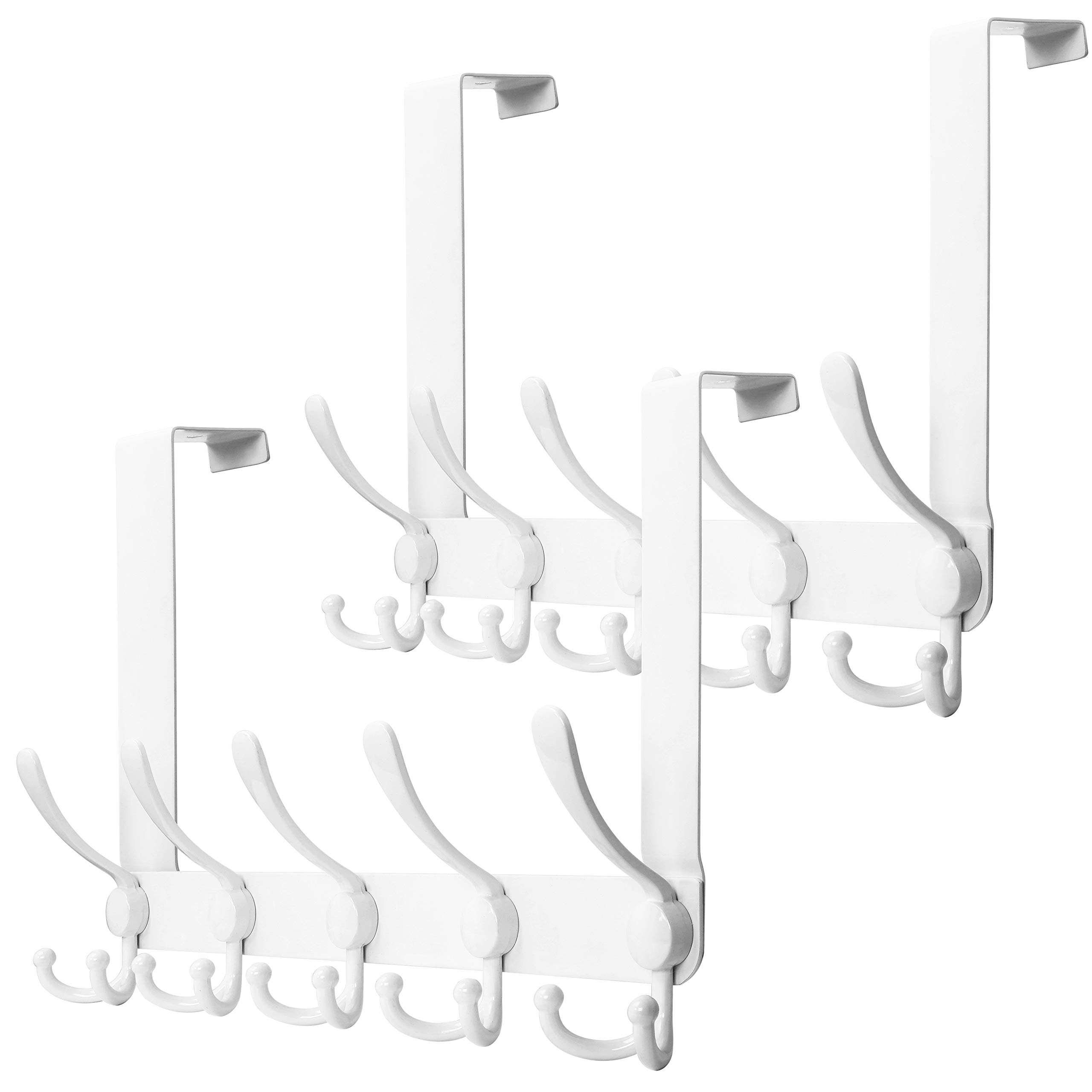 SKOLOO Gancho para colgar sobre la puerta, 5 ganchos tri, acero inoxidable resistente para colgar abrigos, ropa, toallas, colgador sobre puerta para baño, dormitorio, blanco (paquete de 2)