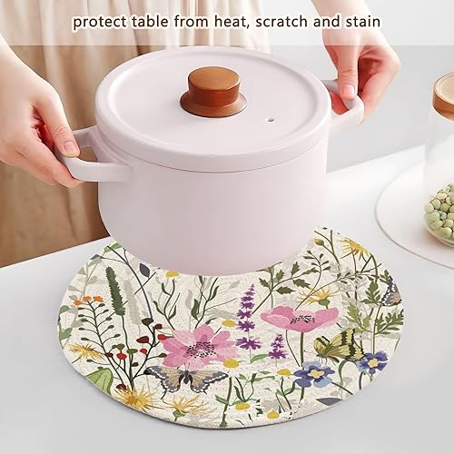 Miniatura 5 de 3 piezas de salvamanteles de cocina hermosas flores silvestres mariposa para platos calientes, tejido de hilo de algodón de 15 pulgadas, almohadilla