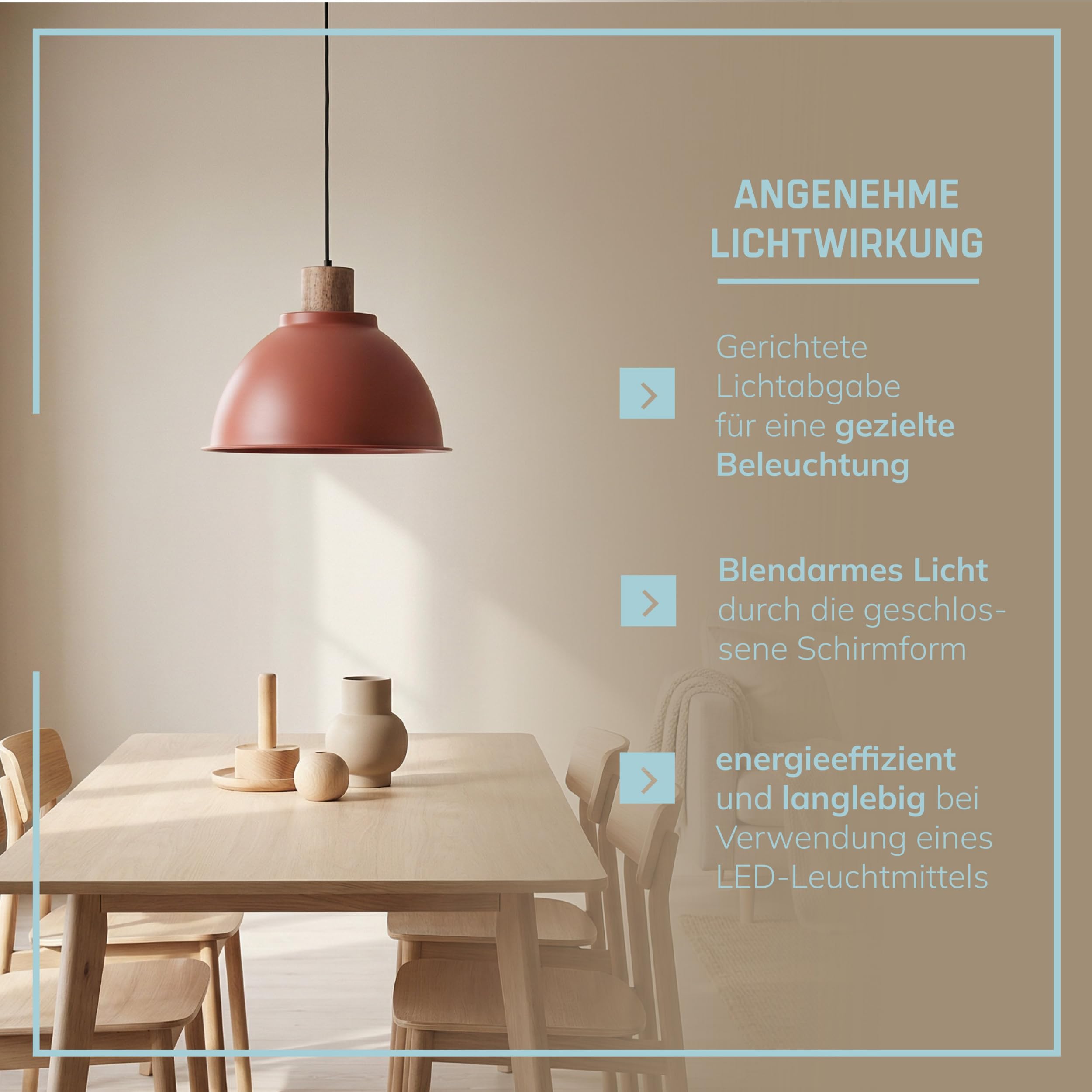 Lightbox Skandinavische Hängeleuchte Ø 38 cm - moderne Pendelleuchte mit kürzbarem Kabel - Lampe für Küche und Esszimmer - E27 Fassung & exkl. LED