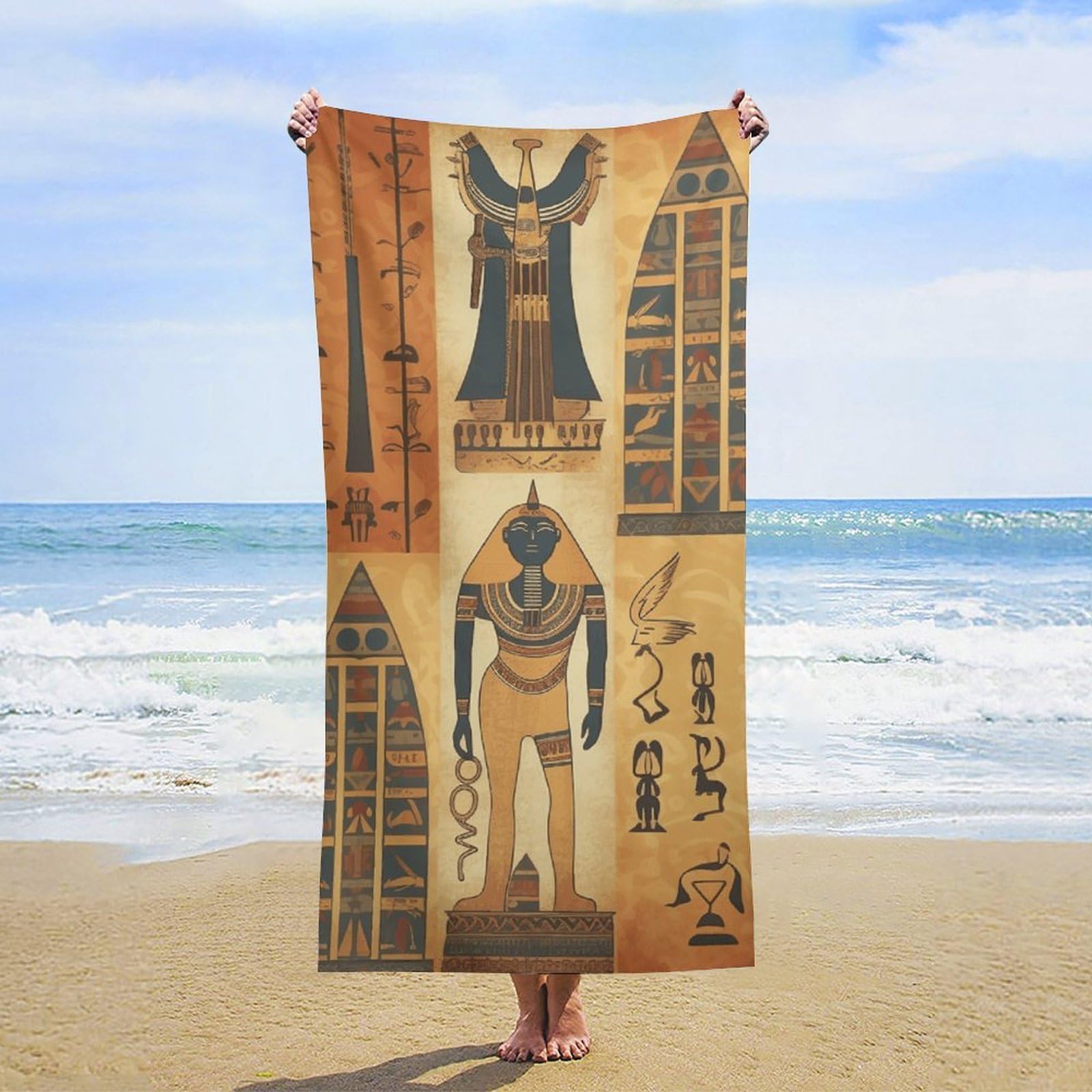 NTVOWPZO Ancient Egypt Tribe Series Beach Towel Oversized Microfiber Bath Towels Lightweight Sand Proof Beach Towels Absorbent Pool Towels for Swimming Yoga Bathroom Towel 31.5" X 63"