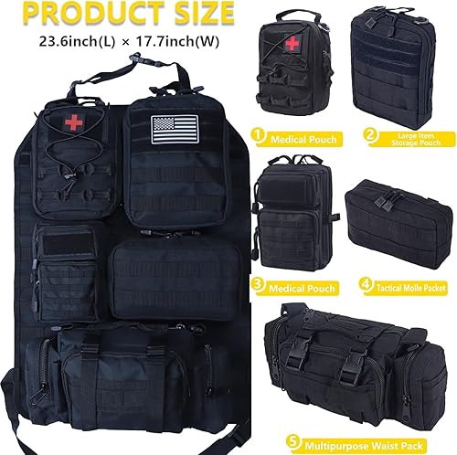 Miniatura 2 de Organizador táctico universal para respaldo de asiento, bolsa de almacenamiento con 5 bolsas Molle desmontables para todos los vehículos como Jeep,
