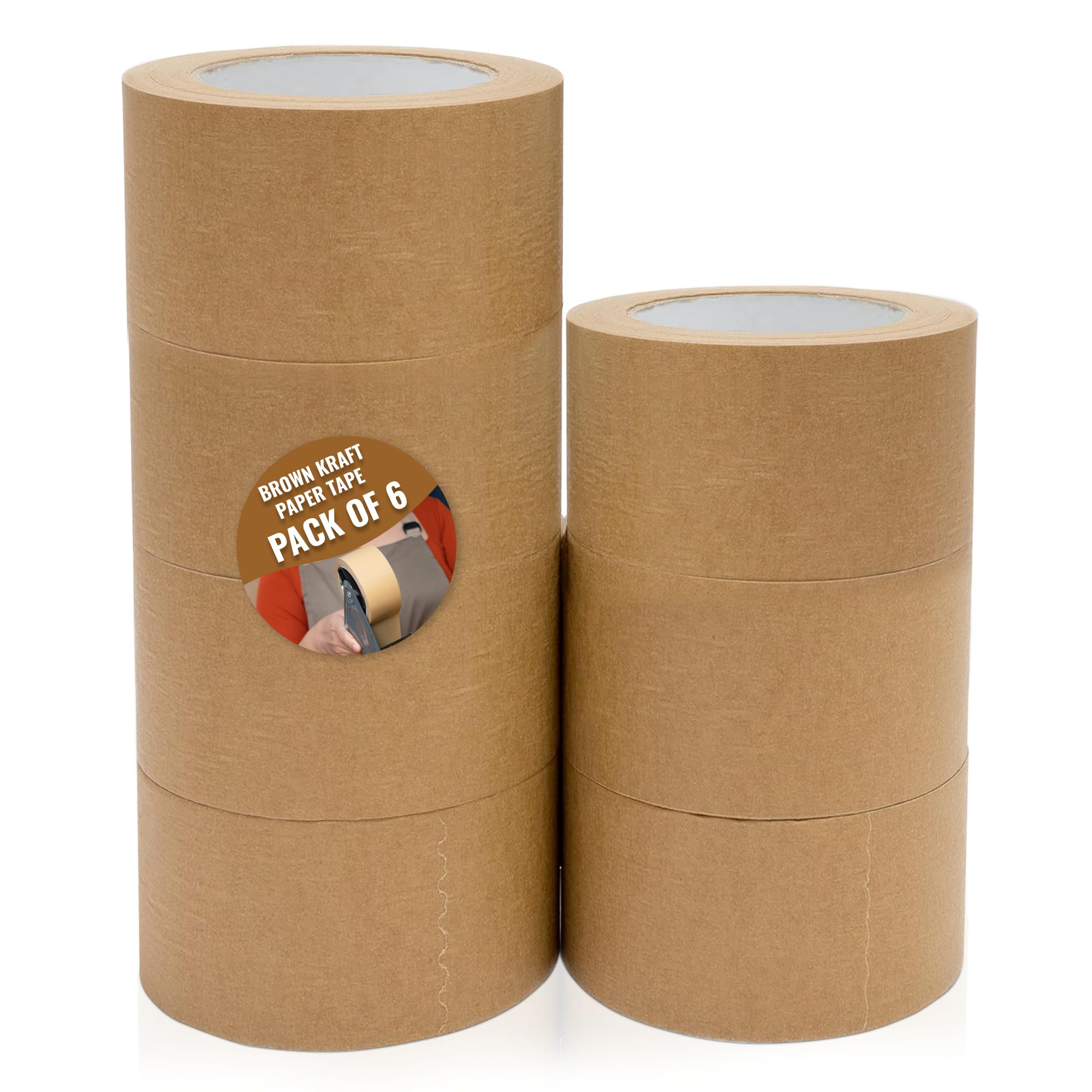 Simplz Heavy Duty Wide Kraft Paper Tape 75mm x 50m, 6 Rolls | Brown Self Adhesive Paper Packing Tape for Large Boxes, Cartons, Parcels & Shipping