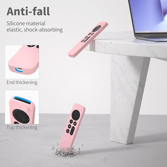 Silicone Case for Apple TV Siri Remote 3rd Gen Protective Cover Compatible with Apple TV 4K 2nd Gen 2021 (Pink)