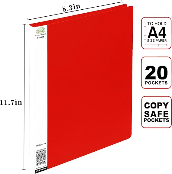 Red A4 Display Book Folder 20 Pocket Document Presentation Folder Wallet Presentation Project Display Folder Document Folder with Plastic Sleeves for Individuals School Office [10Pcs Pack]