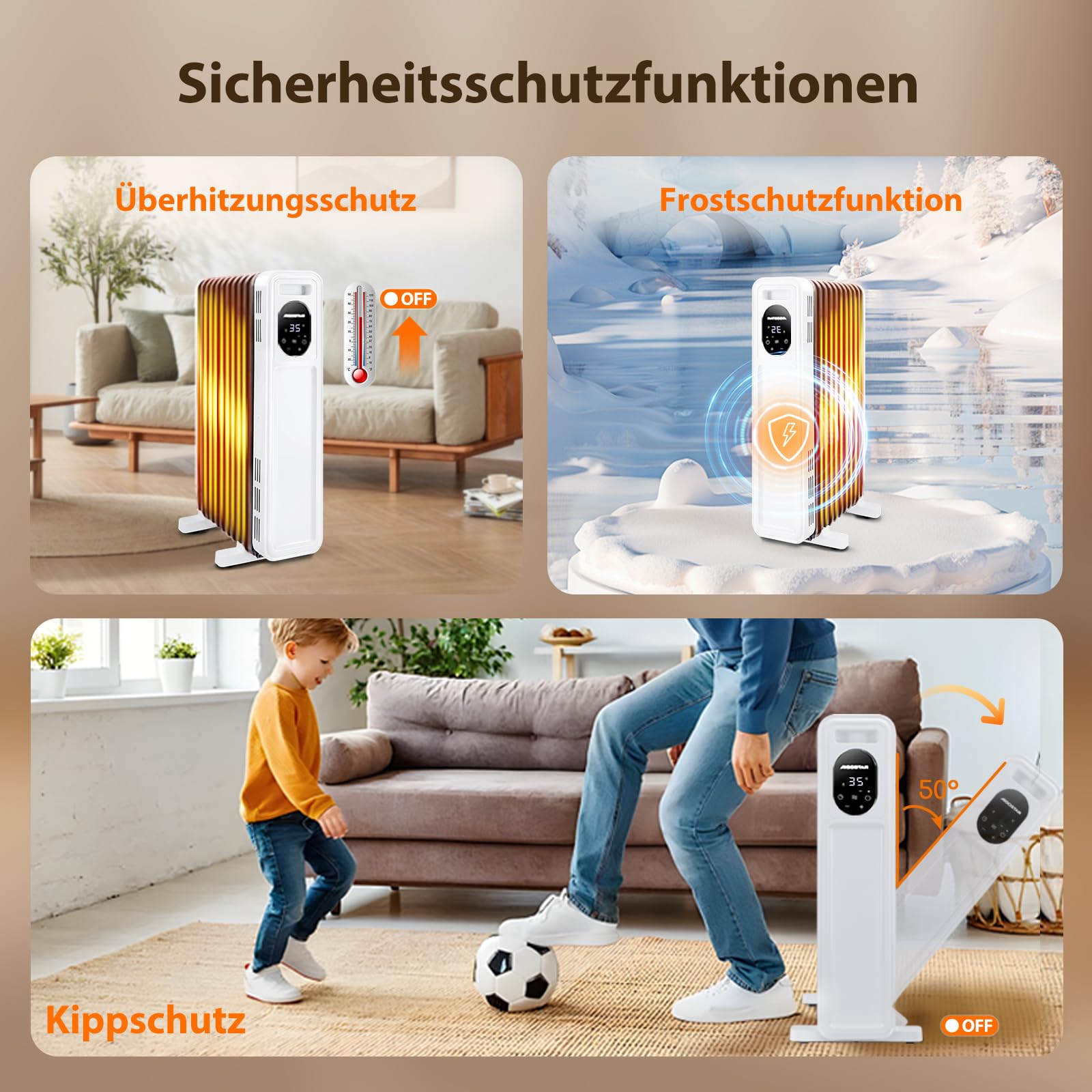 Aigostar Energiesparend Ölradiator mit Fernbedienung, 3 Modi, 24h Timer | 2300W, 11 Rippen Heizung Elektrisch mit Thermostat, LED-Anzeige, Kipp & Überhitzungsschutz, Mobiler Radiator Heaters for Room
