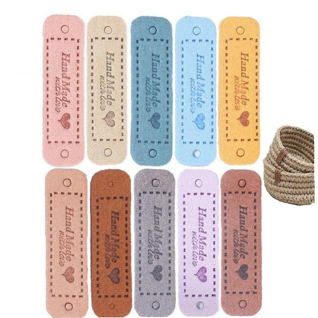 Fopytu 10 Pcs Handmade Tags Pu Leather Tags, Hand Made with Tags Crochet Knit Accessories for Diy Crafts Sewing Crochet Knitting Hats