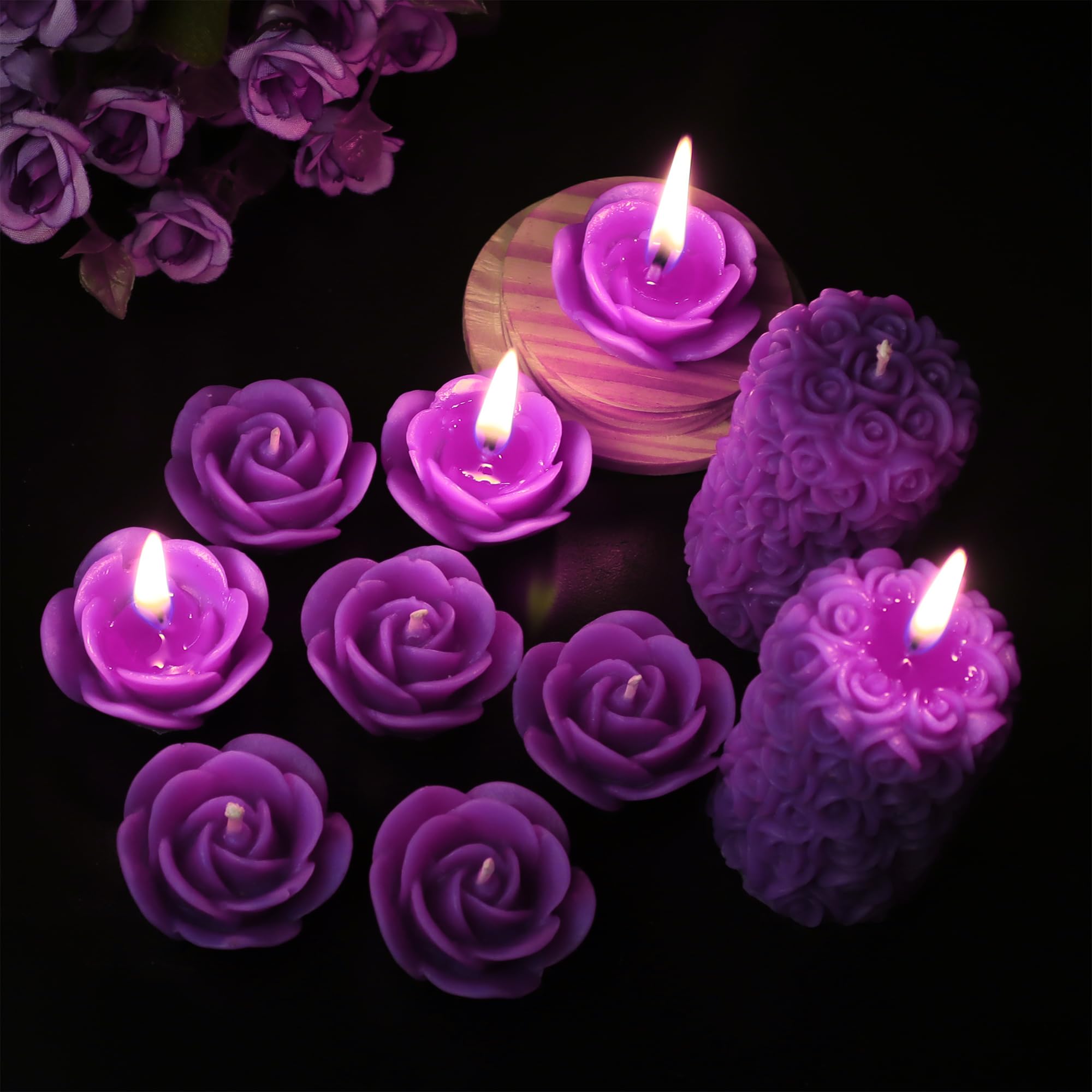 Shraddha Creation Wax Scented Candles For Home Decor, Lavender Fragrance, Pillar And Floating Candles Combo, Purple Colour, Pack Of 10, 4 X 7 Cm
