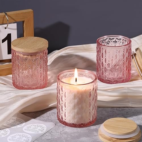 Vista 10 de 15 tarros de vela de 7.5 onzas para hacer velas, recipientes de vidrio transparente con tapas de bambú y etiquetas adhesivas, recipientes
