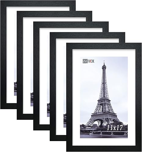 VCK Juego de 5 marcos para póster de 11 x 17 pulgadas, de madera maciza, para colgar en la pared, arte y rompecabezas