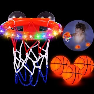 Hiboom LED Bathtub Basketball Hoop with 3 Light up Mini Basketball Waterproof Glow in The Dark Baby Toddler Basketball Hoop for Boys Girls Toddler Bath Toys Gift Birthday