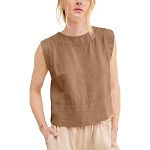 Xiaoxuemeng Womens Cotton Linen Tank Tops Loose Back Half Button Crewneck Vest Sleeveless Summer Shirt Tops