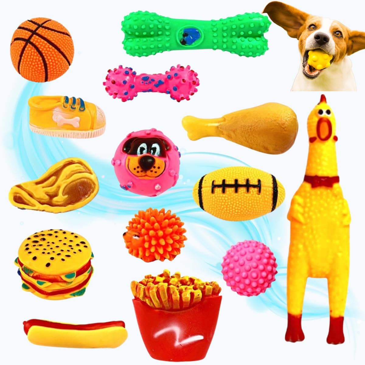 Kit 5 Brinquedo para Filhote Mordedor para cachorros Bolinha Pet Galinha Sonoro