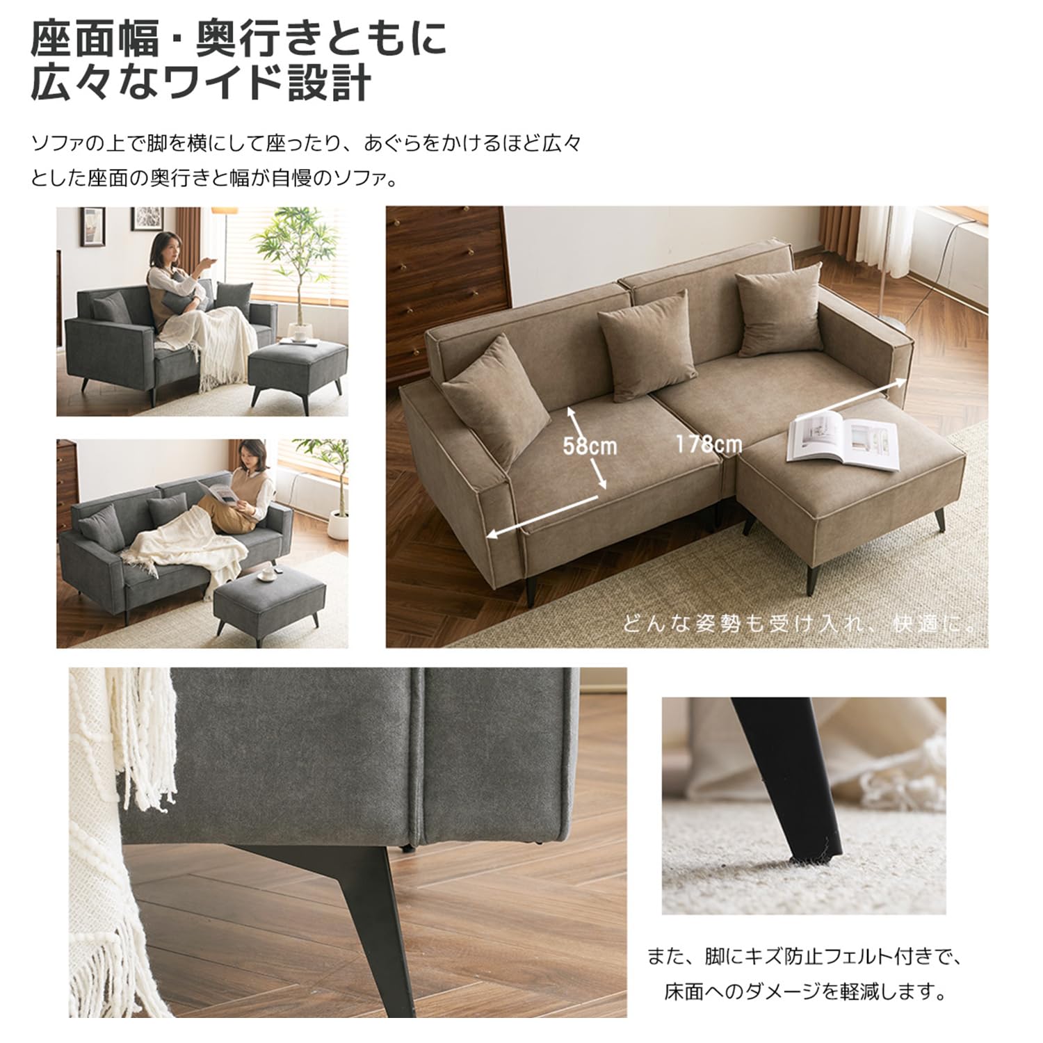 Amazon.co.jp: OSLEEP ソファー ソファ 3人掛け 幅153cm クッション3つ 