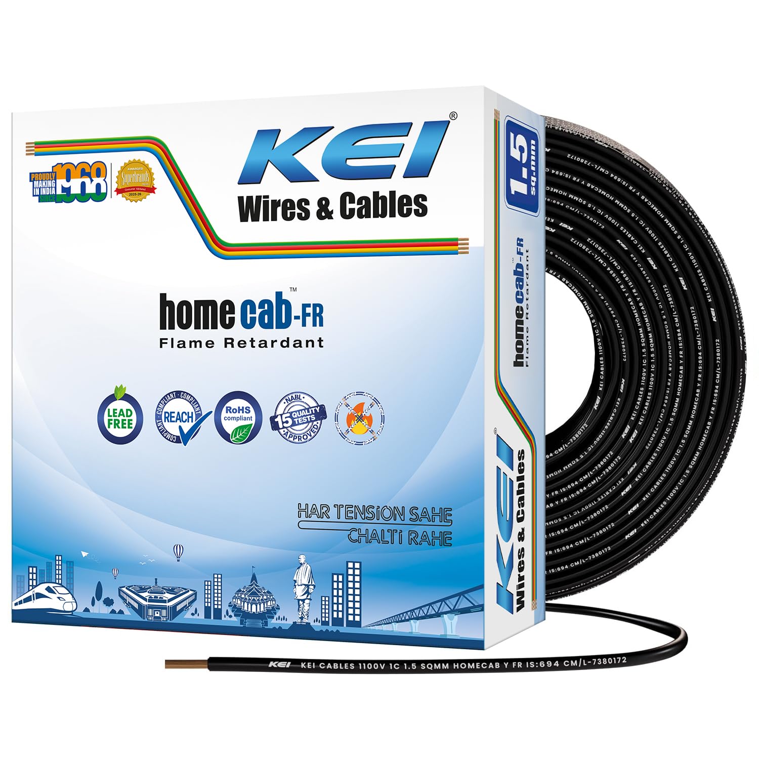 KEI WIRES & CABLES Homecab 2.5 sqmm 1 Core 99.97% Pure Copper Conductor Flame Retardant House Wire PVC Insulated Cable for Domestic & Industrial Electrical Wiring (Red, 90 Meters) — Amazon image 17