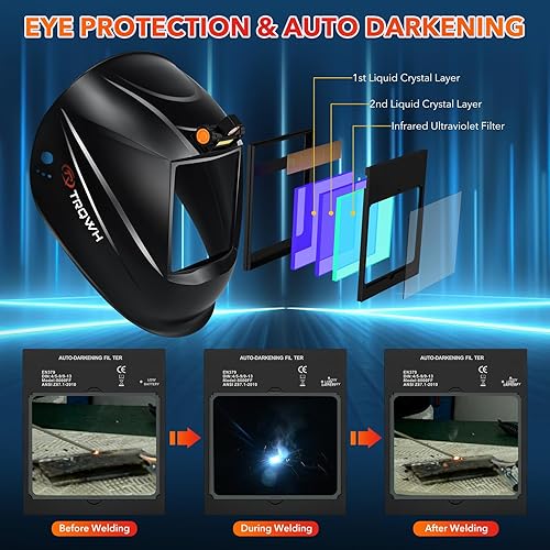 Miniatura 6 de Casco de soldadura con oscurecimiento automático, visión grande, 3.94 x 3.15 pulgadas, capucha de soldadura con luz LED, color verdadero 4 sensor de
