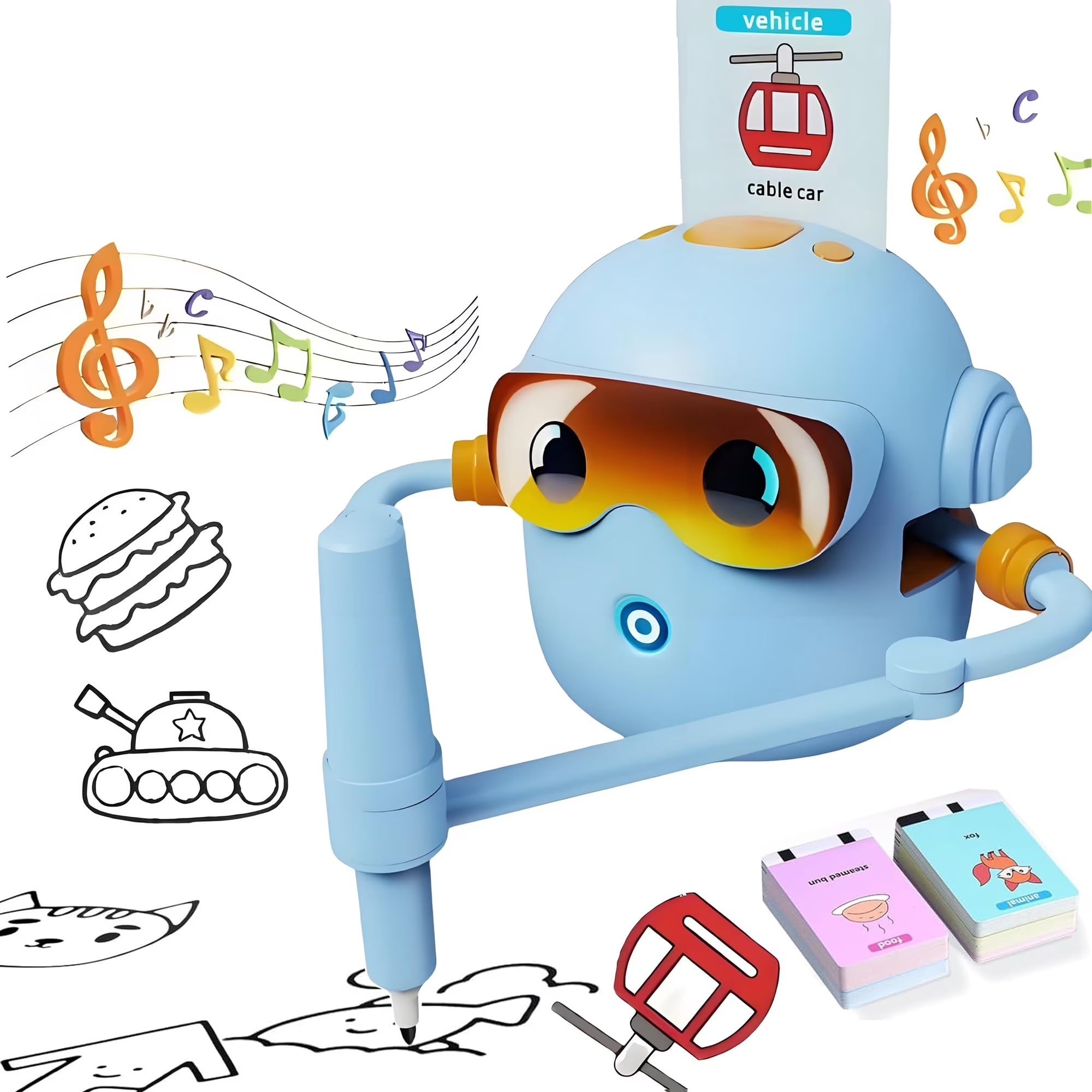 ADKD Interactive Kids Drawing Robot Toy | Early Educational Learning Assistant with 100 Flash Cards & 2 Pens, Step-by-Step Drawing, Fun Creativity Booster for Boys & Girls (Blue)-picture-41