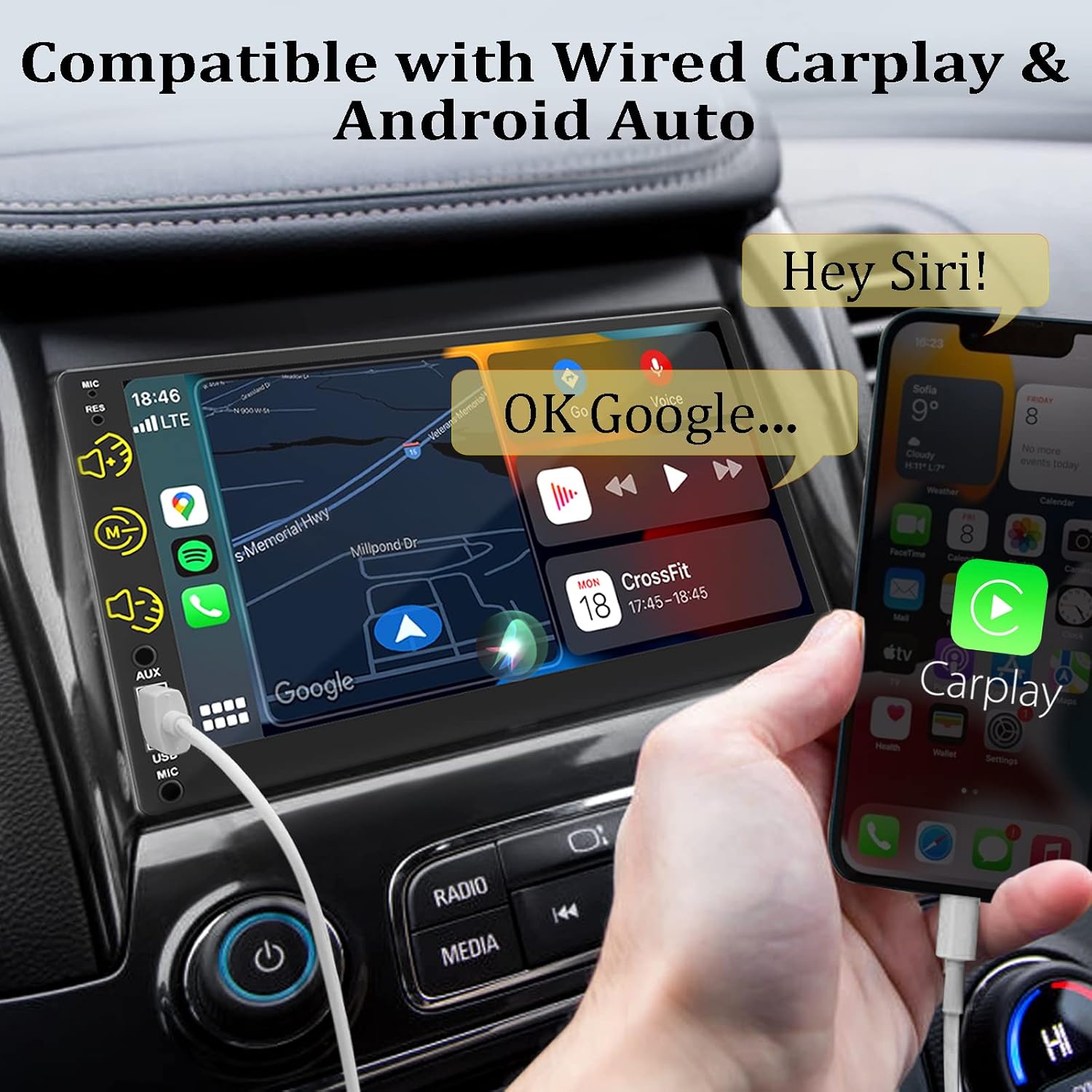 Fidomat Double Din Car Stereo with Bluetooth, Carplay & Android Auto - 7" Touchscreen & Backup Camera