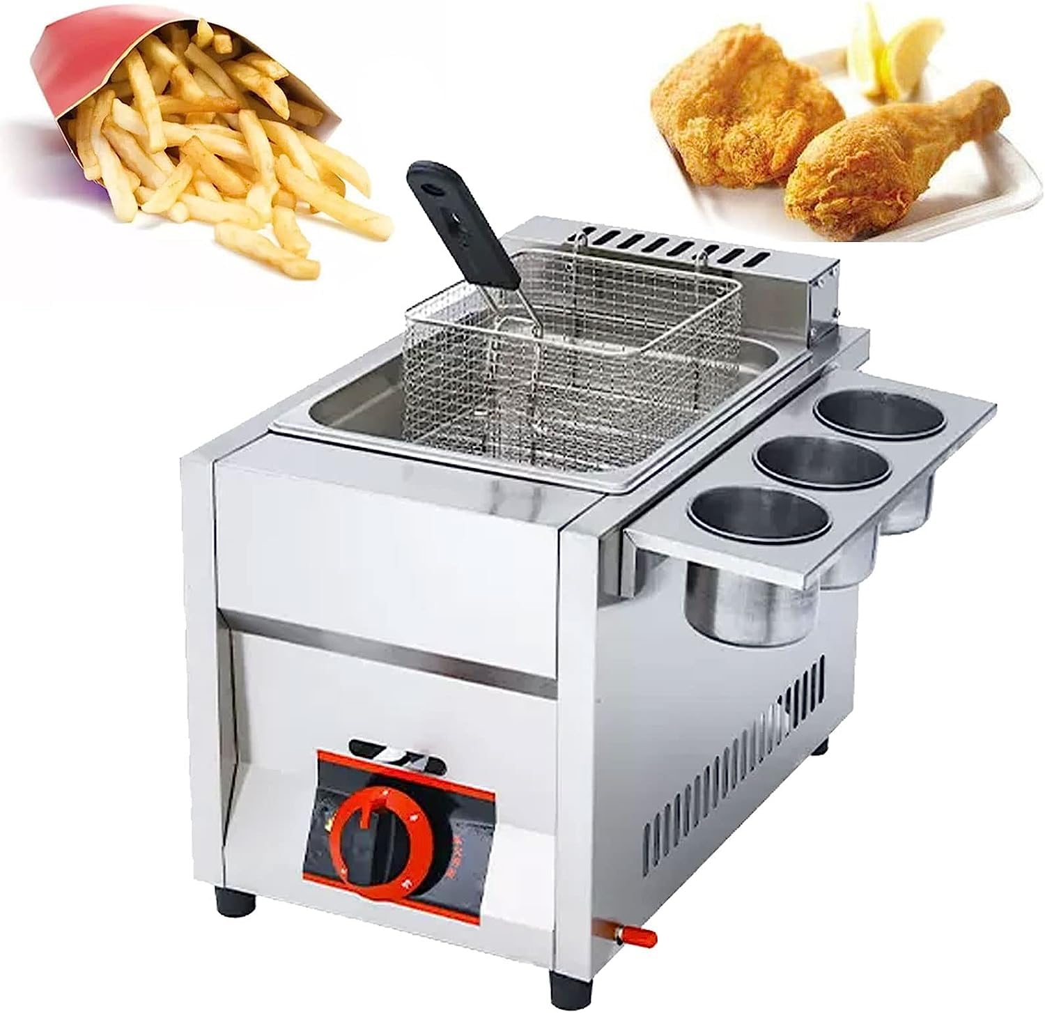 IUokLU Gas Fryer Commercial countertop deep Fryer,Stainless Steel Single Tank Double Tank Kitchen Fryer Machine,LPG Gas Fryer Fryer with Basket for French Fries,Turkey Donut,Style2 (Style1)