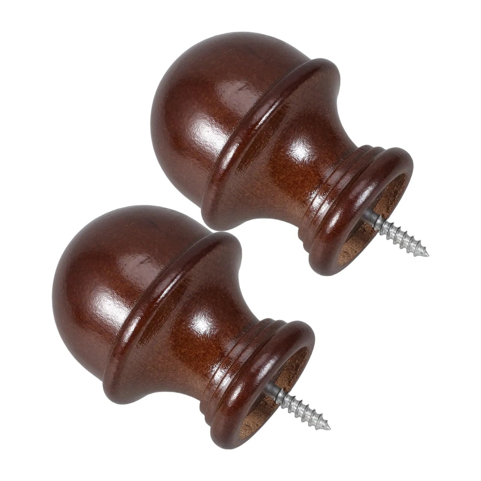Xavren Curtain Rod Finial Screw 2pcs Wood Curtain Rods for Windows 29mm Pole Finials Solid Decorative End Caps for Roman Round Curtains Poles Ends for Drapery Poles(Coffee)