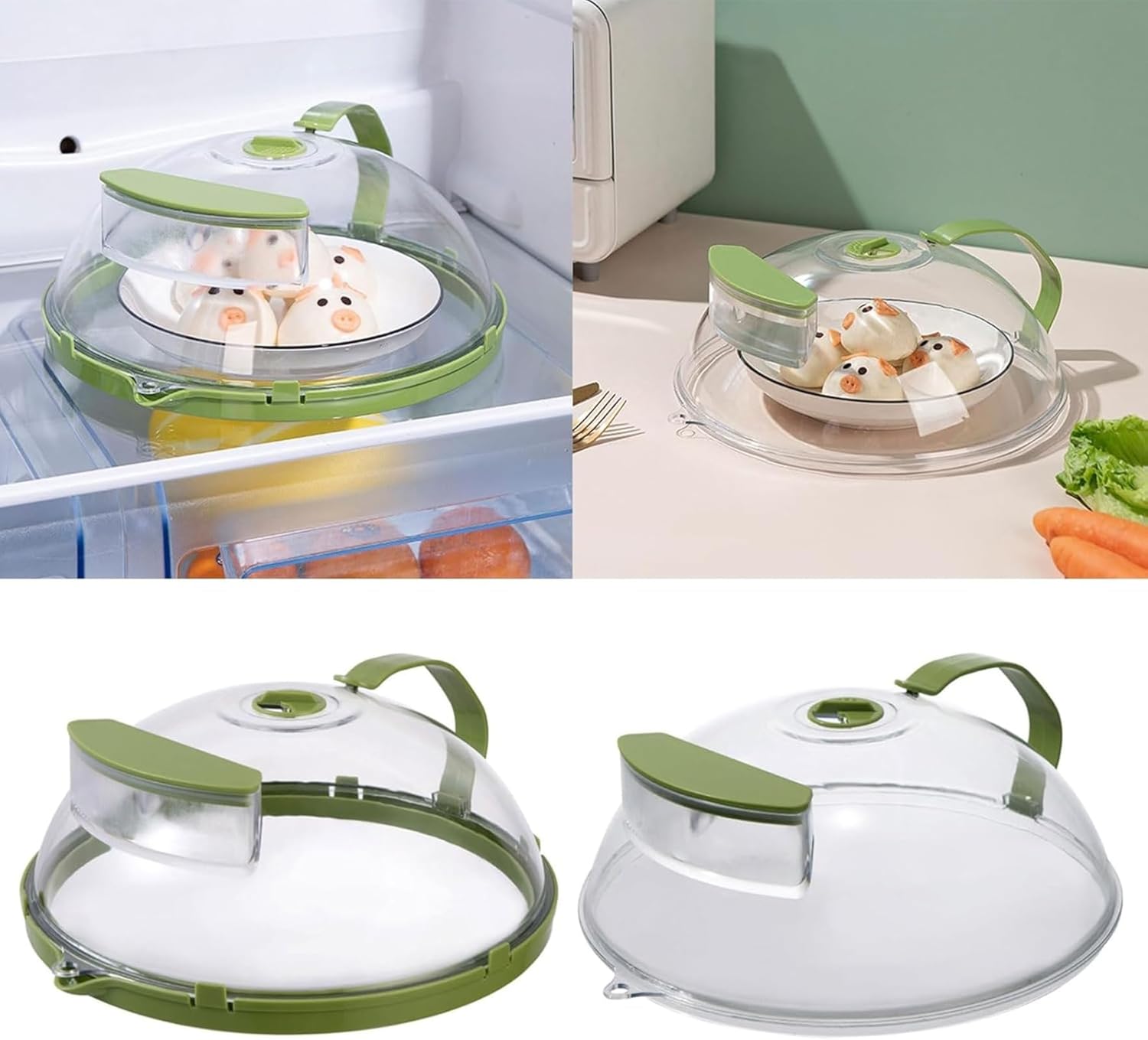 Microwave Splatter Cover with Steamer Vent, Clear Microwave Food Cover – Microwave Cover with Handle & Water Reservoir for Steam Cooking, 10.24" x 10.24" x 3.94" (Style C - Brown)
