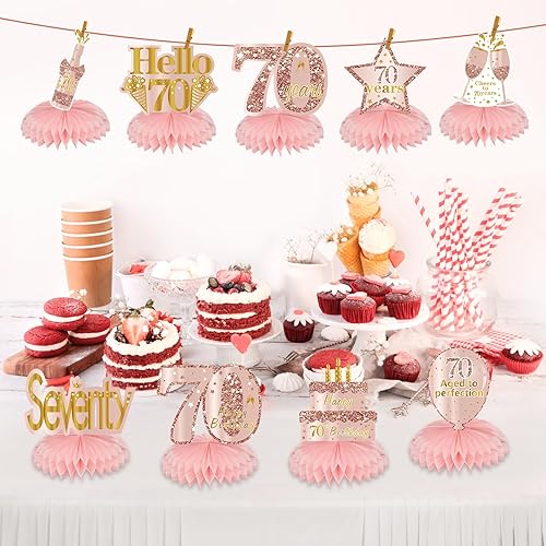 Miniatura 81 de Centros de mesa de cumpleaños de color oro rosa rosa para mujeres y niñas, 8 piezas de centros de mesa de feliz cumpleaños, suministros de fiesta