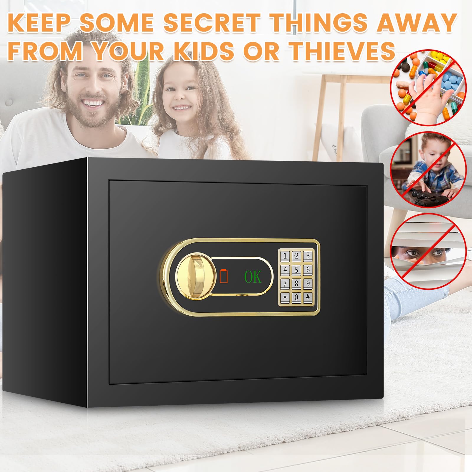 Snapklik.com : 0.45 Cuft Small Safe Box, Mini Home Safe