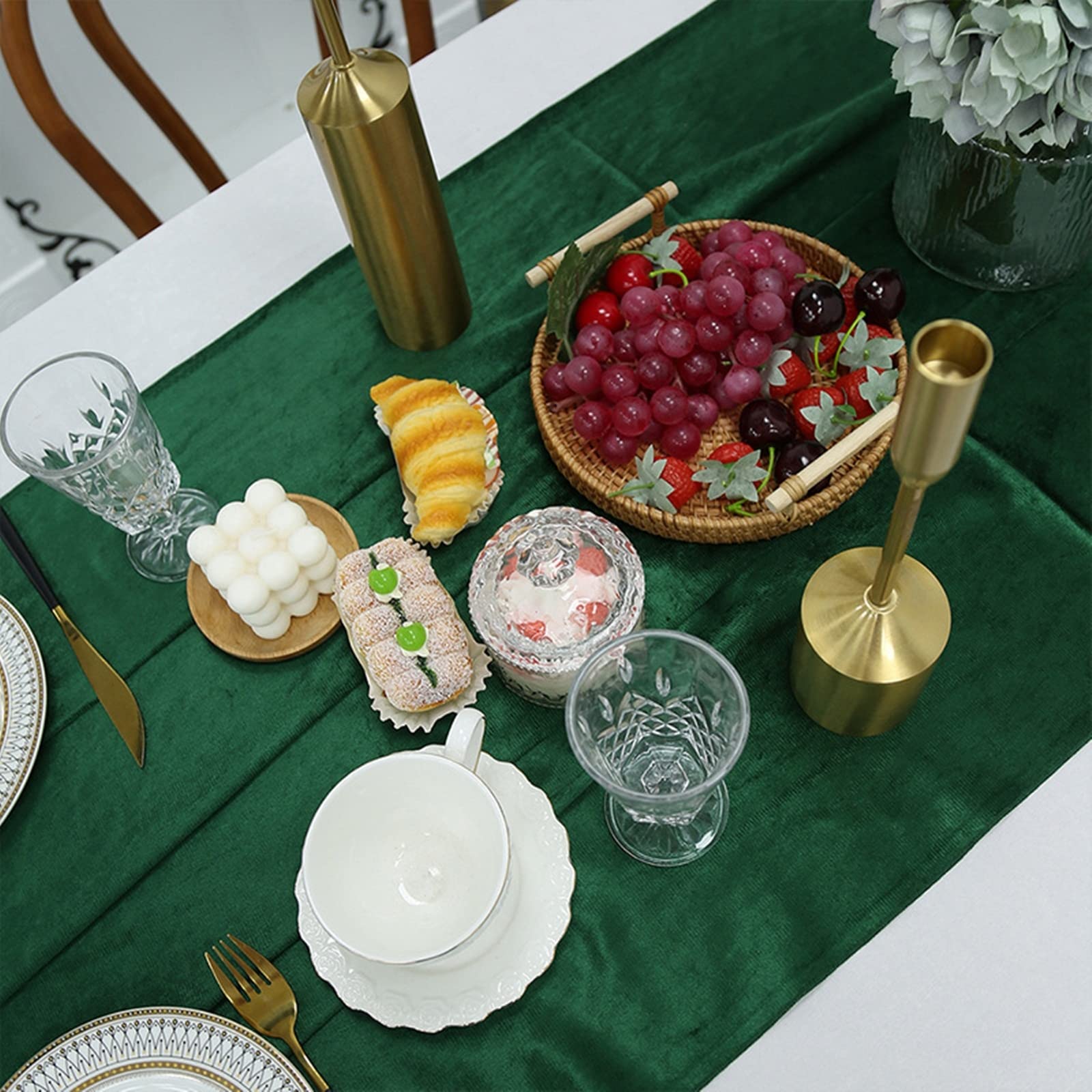 Chemin de Table 300 cm Uni, Chemin de Table Vert Velours Moderne pour Mariage Champetre, 70x300cm